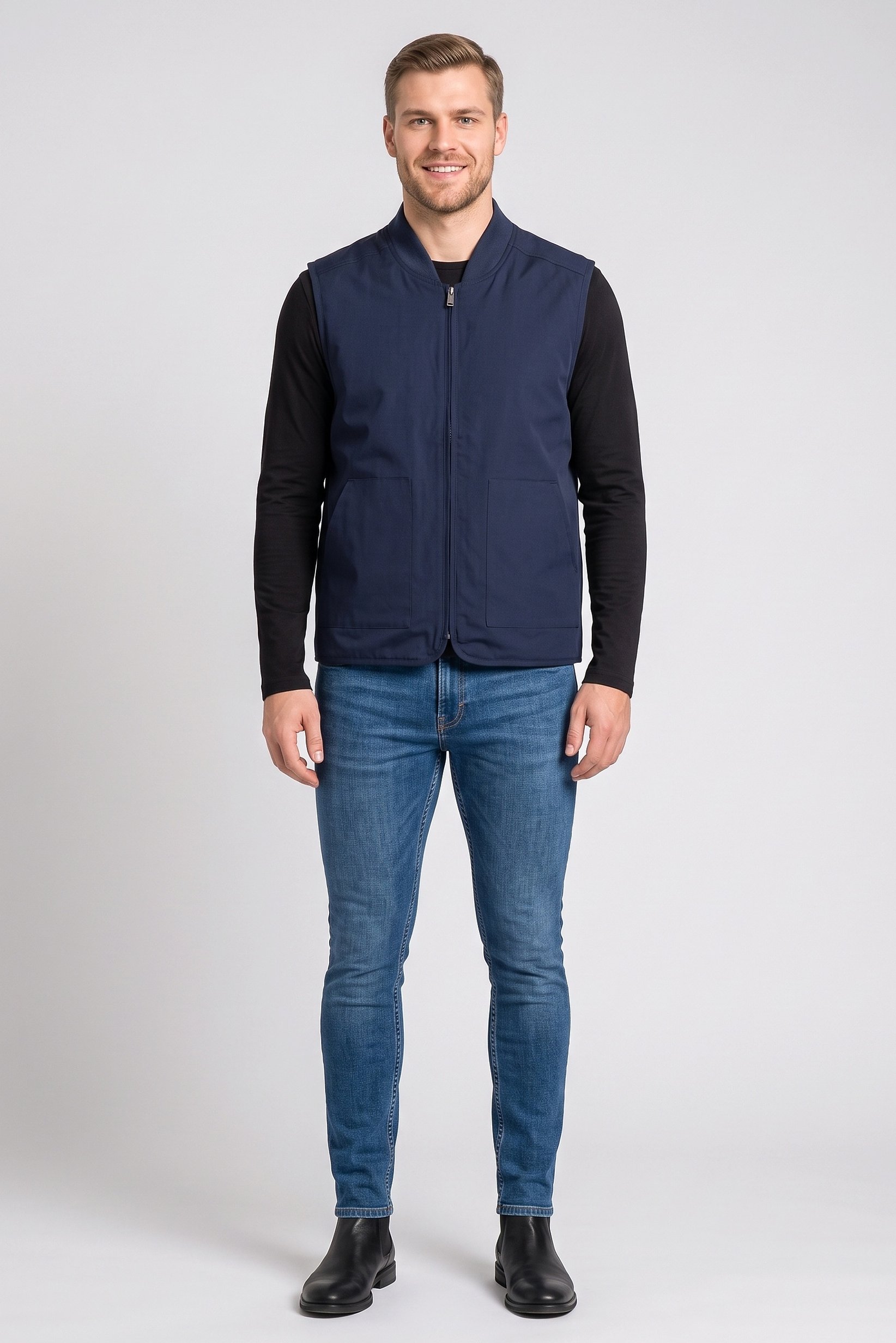 Men Solid Vest Jacket, Navy