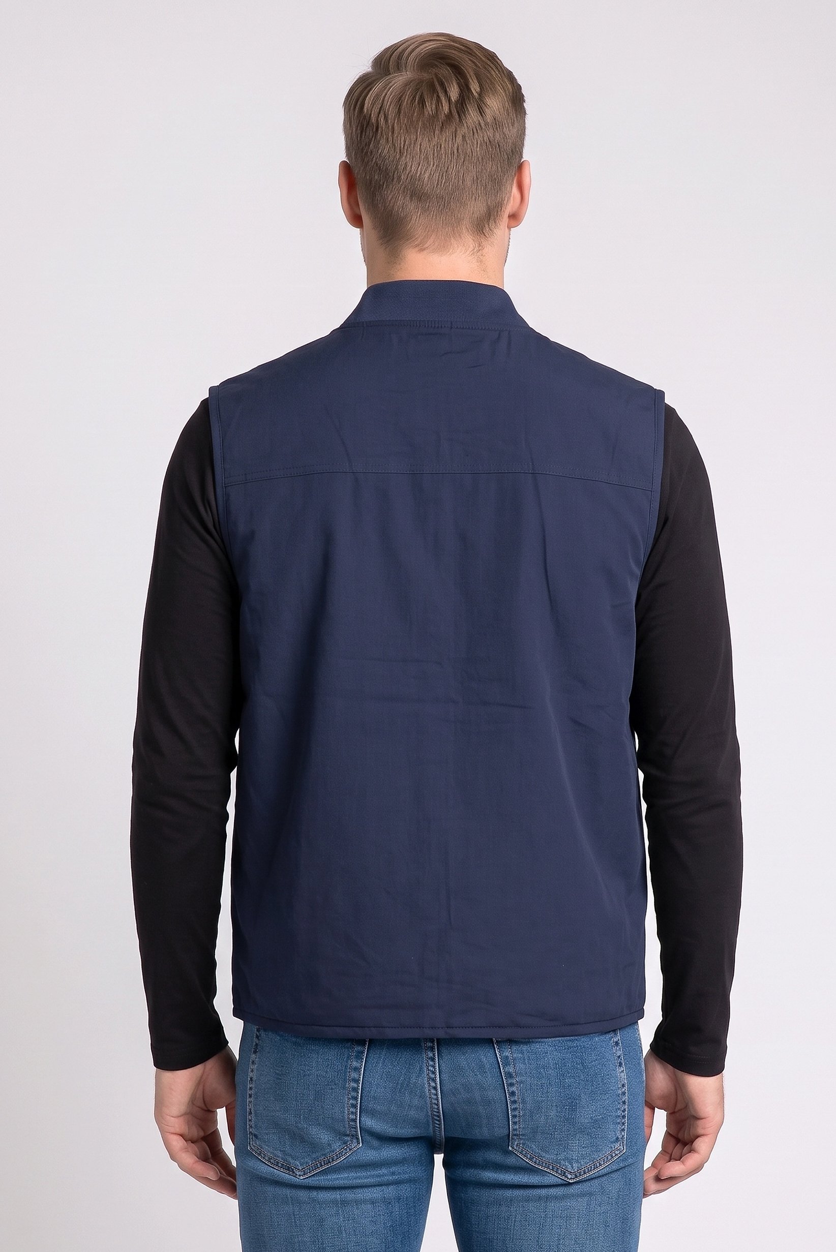 Men Solid Vest Jacket, Navy