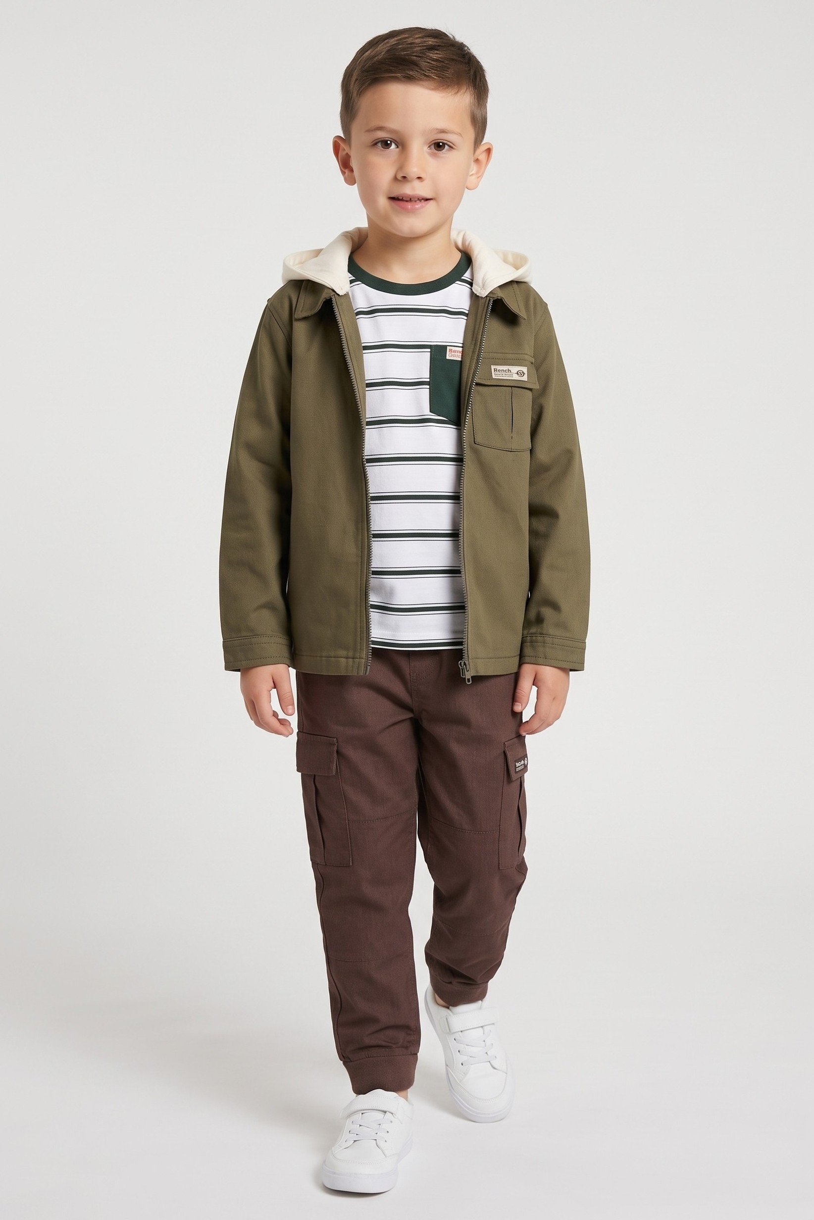 Kids Boy 3 Pcs Denim Jacket And Long Sleeve T-Shirt With Cargo Pants Set, Multicolor