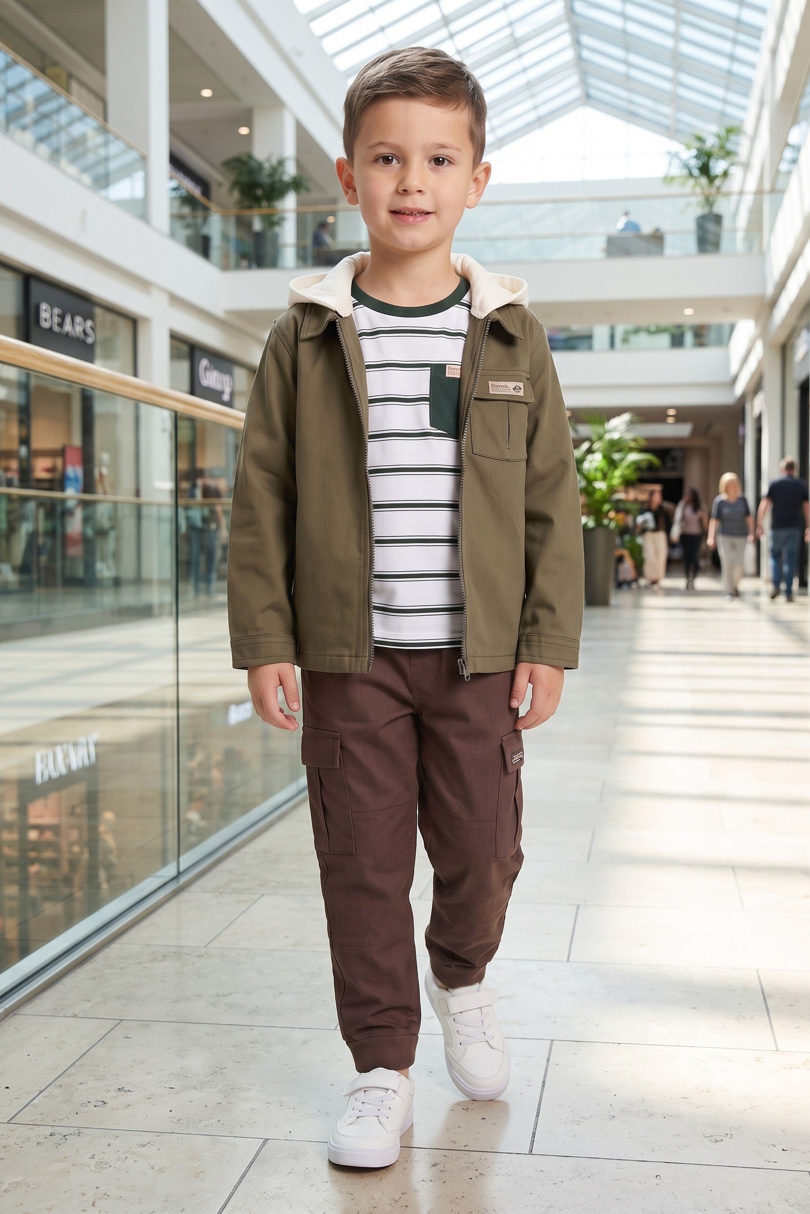 Kids Boy 3 Pcs Denim Jacket And Long Sleeve T-Shirt With Cargo Pants Set, Multicolor