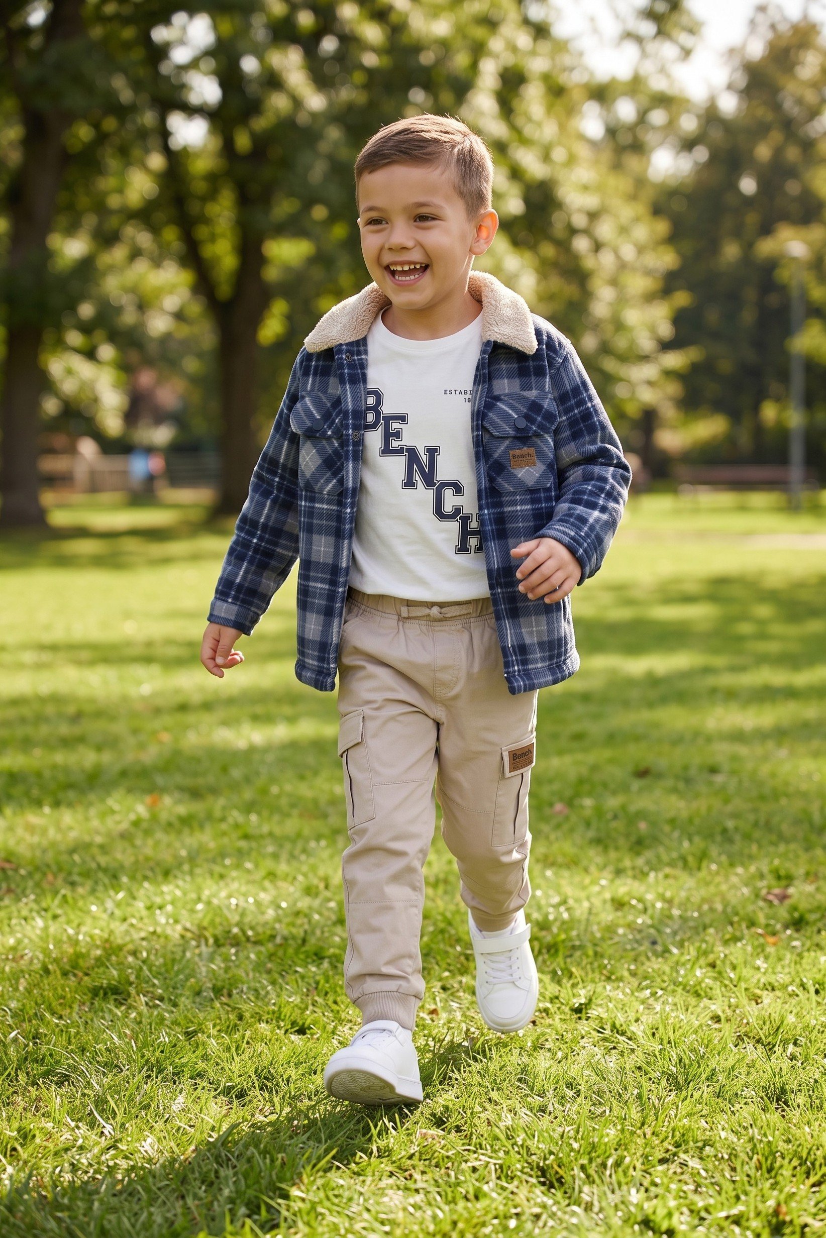 Kids Boy 3 Pcs Plaid Long Sleeve Shirt Jacket And T-shirt With Pants Set, Multicolor