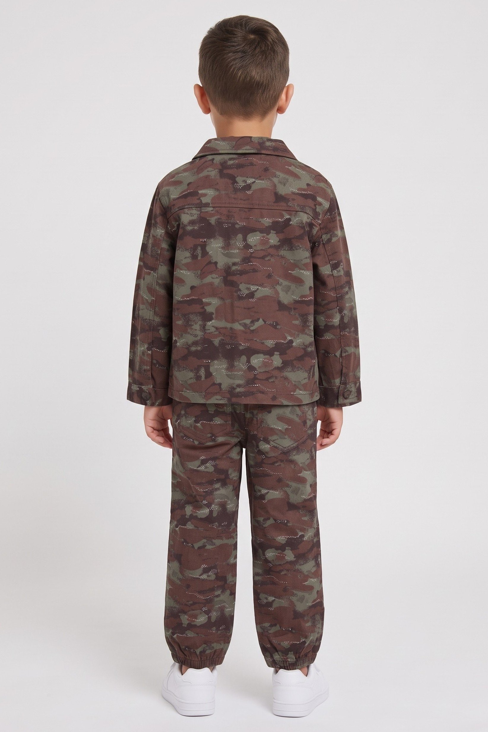 Kids Boy 3 Pcs Camouflage Long Sleeve Shacket And T-shirt With Pants Set, Multicolor