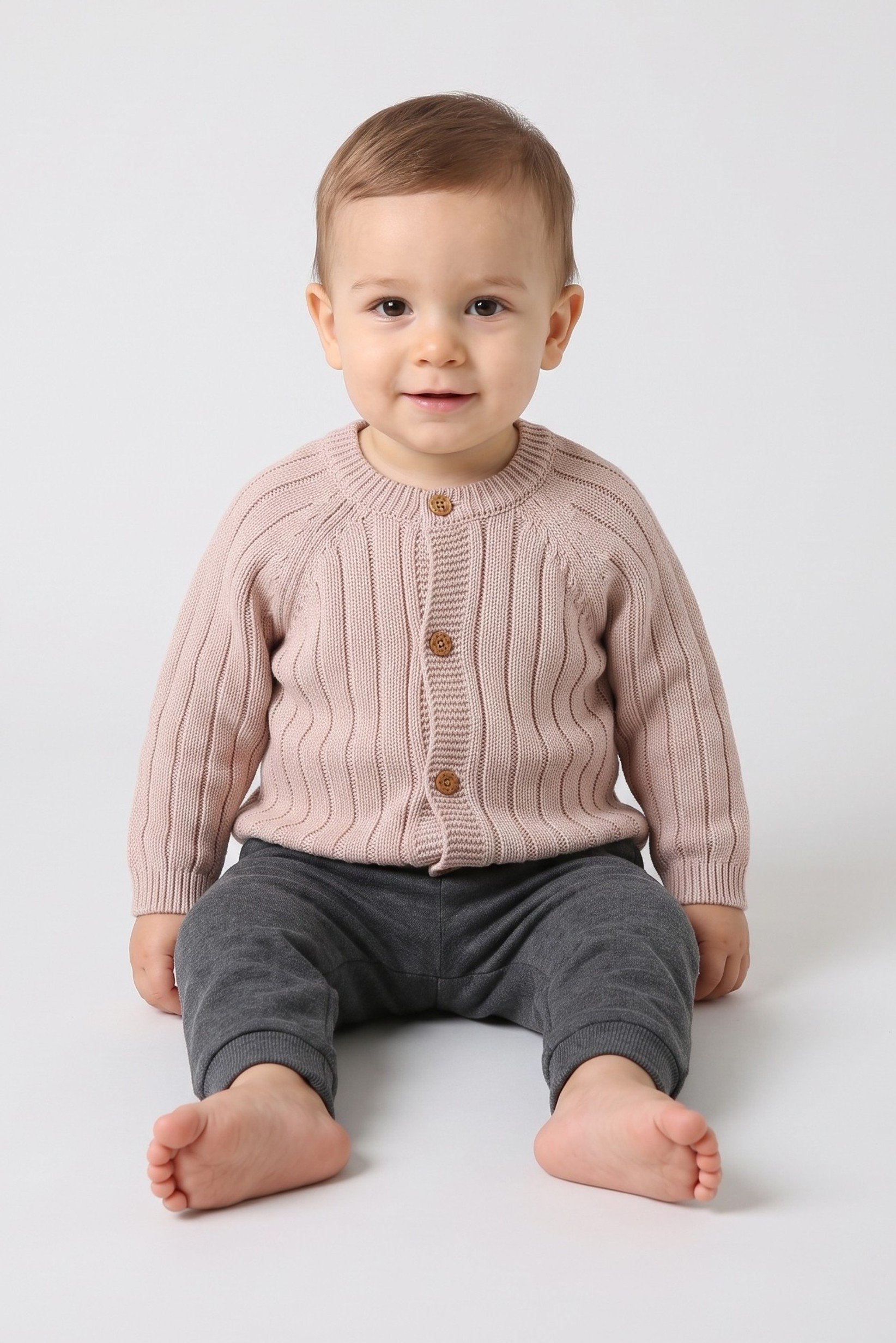 Toddlers Boy Long Sleeve Knitted Cardigans, Light Tan