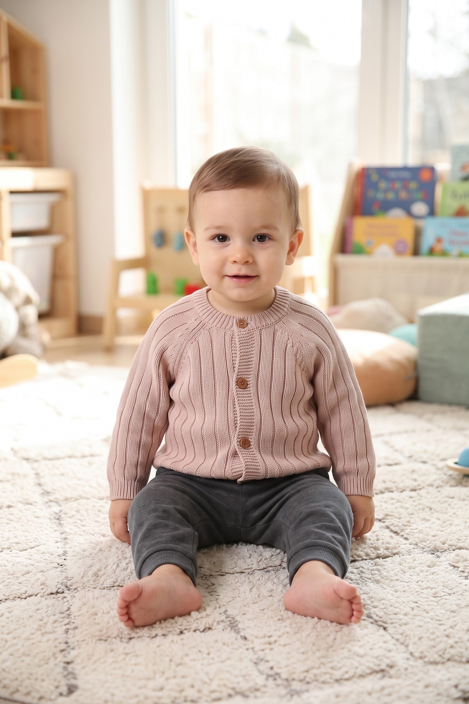 Toddlers Boy Long Sleeve Knitted Cardigans, Light Tan