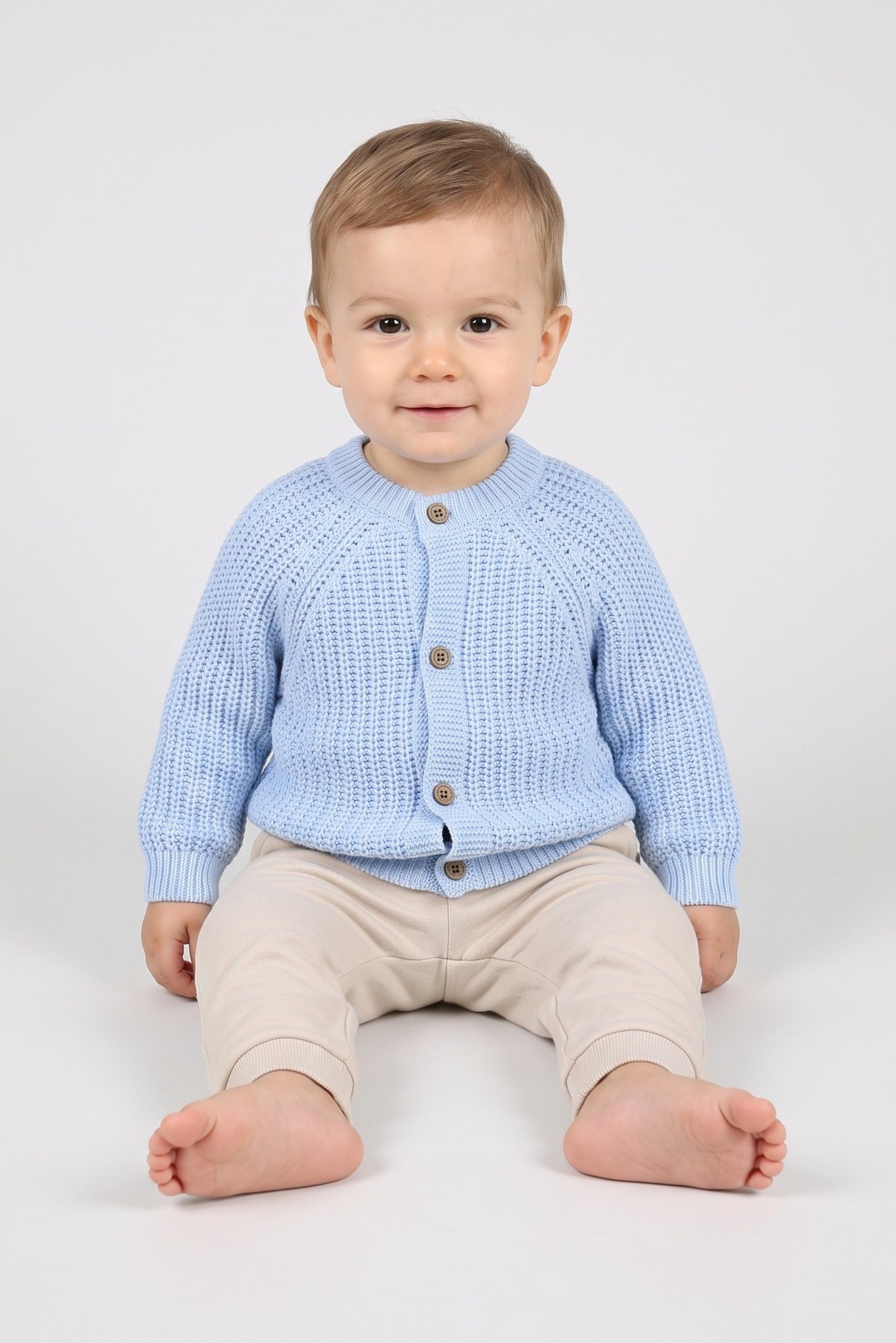 Toddlers Boy Long Sleeve Knitted Cardigan, Light Blue