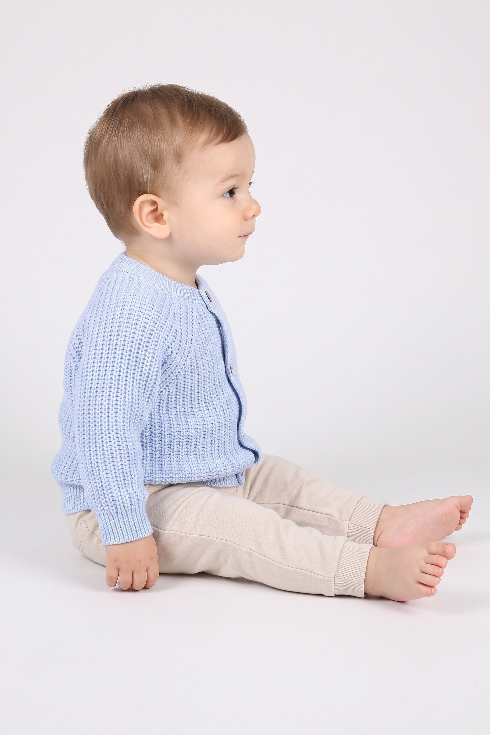 Toddlers Boy Long Sleeve Knitted Cardigan, Light Blue