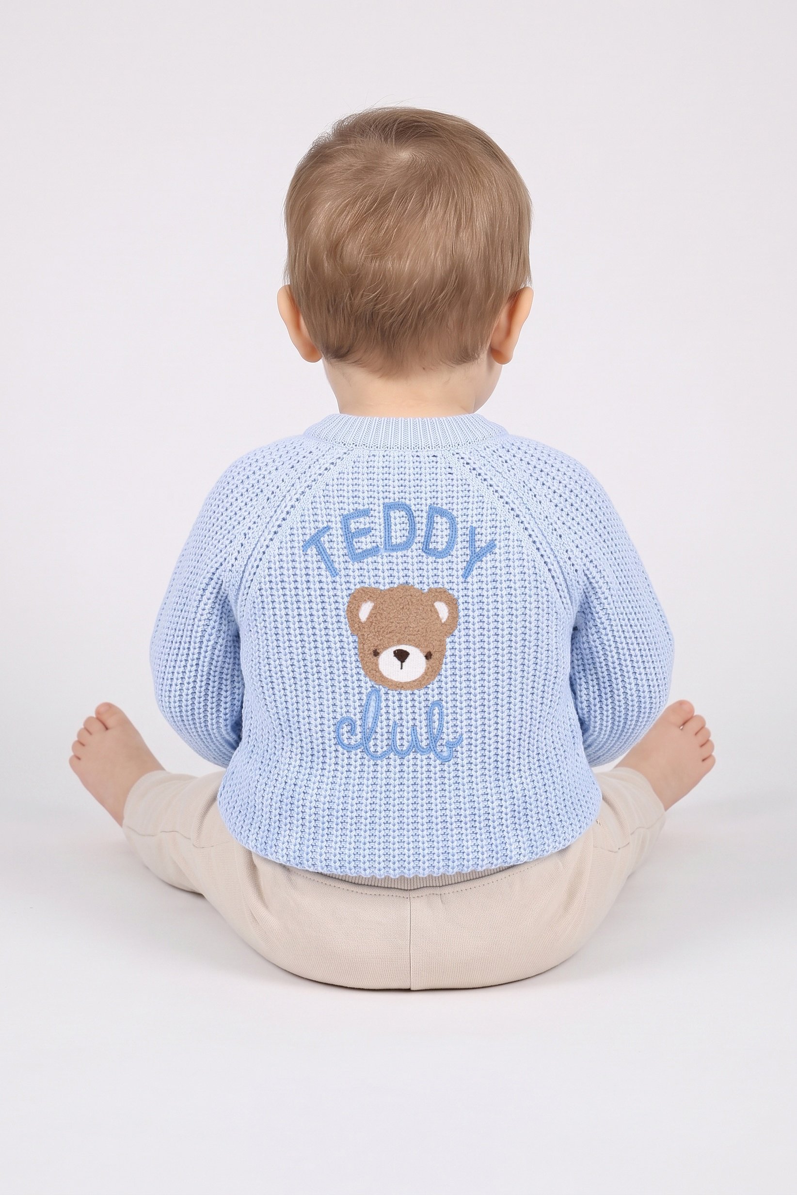Toddlers Boy Long Sleeve Knitted Cardigan, Light Blue