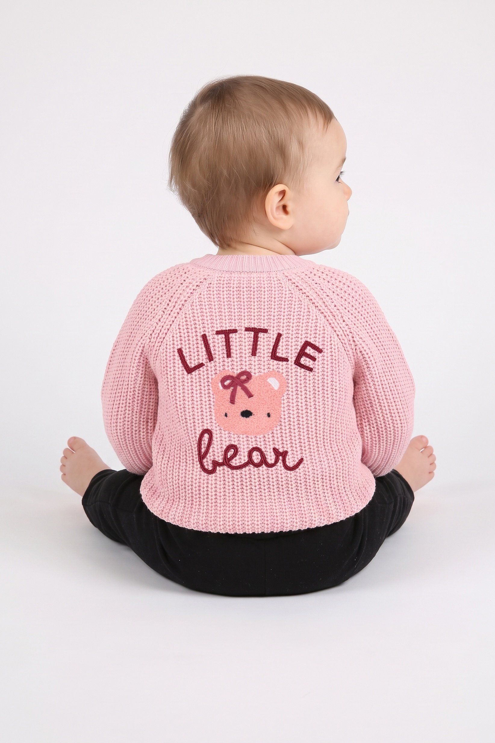 Toddlers Girl Long Sleeve Knitted Cardigan, Light Pink