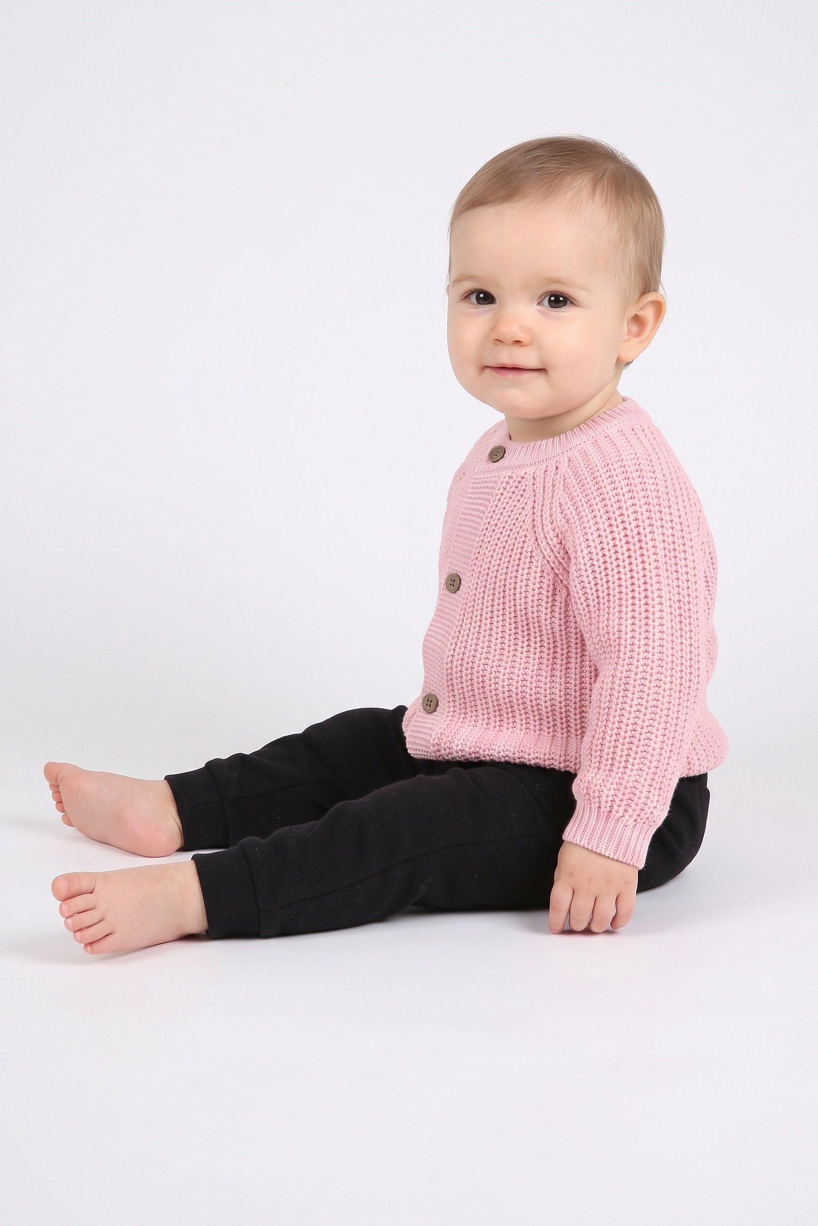 Toddlers Girl Long Sleeve Knitted Cardigan, Light Pink