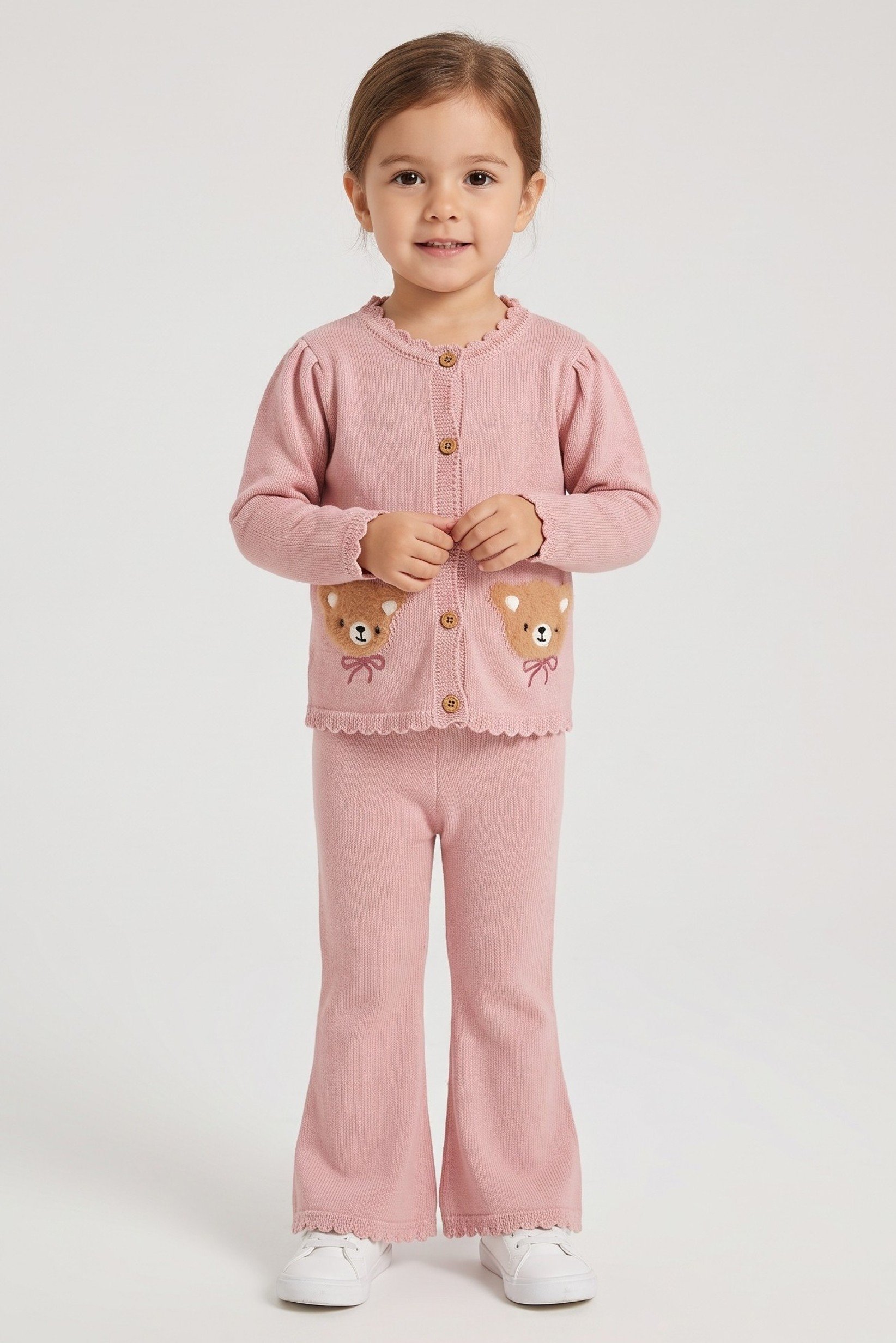 Toddlers Girl 2 Pcs Embroidered Sweater And Pants Set, Dusty Pink
