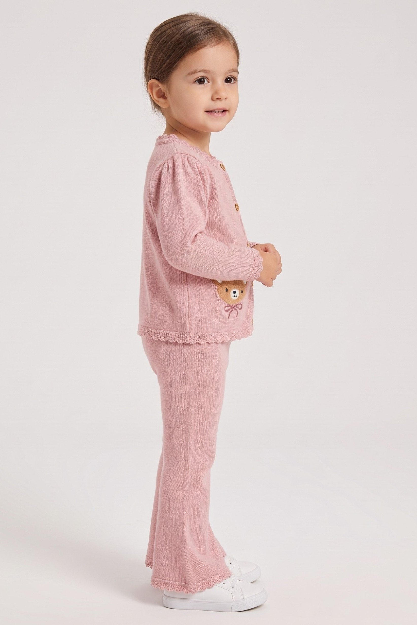 Toddlers Girl 2 Pcs Embroidered Sweater And Pants Set, Dusty Pink