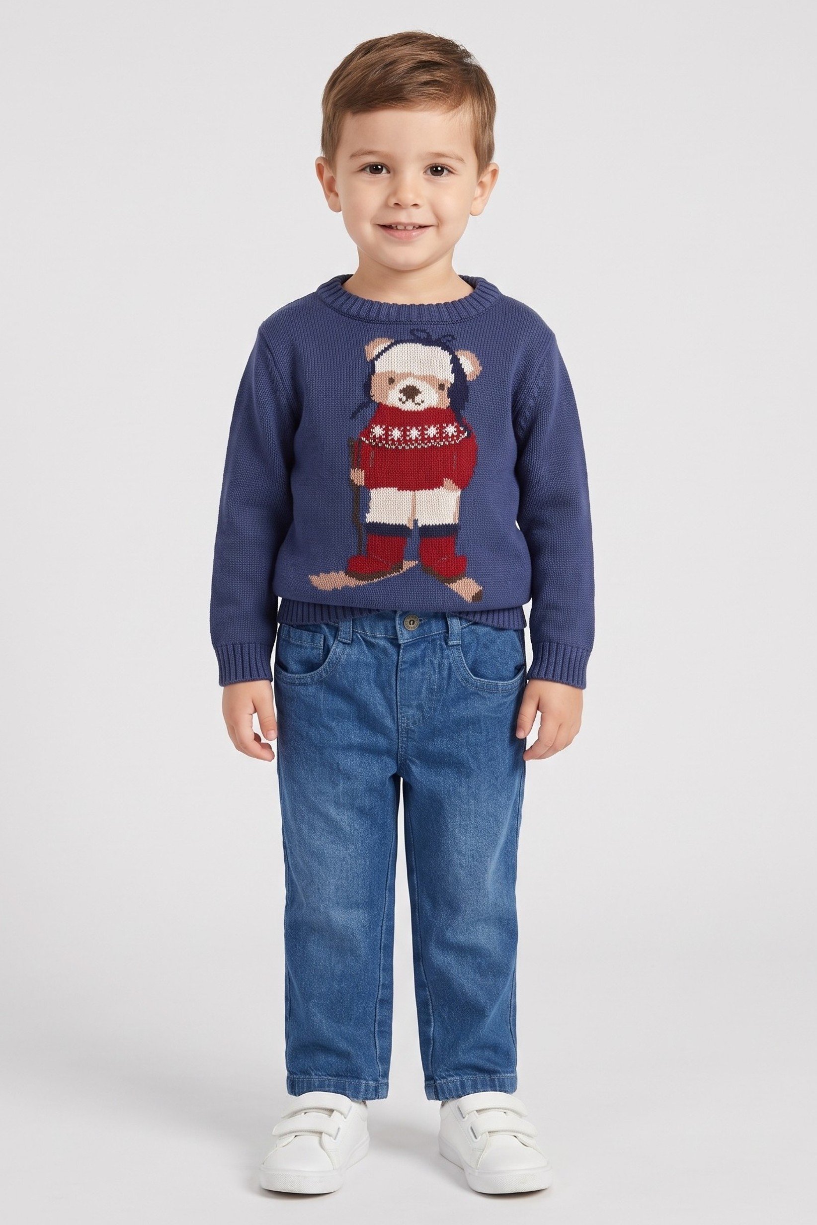 Toddlers Boy 2 Pcs Graphic Print Sweater And Jeans Set, Navy