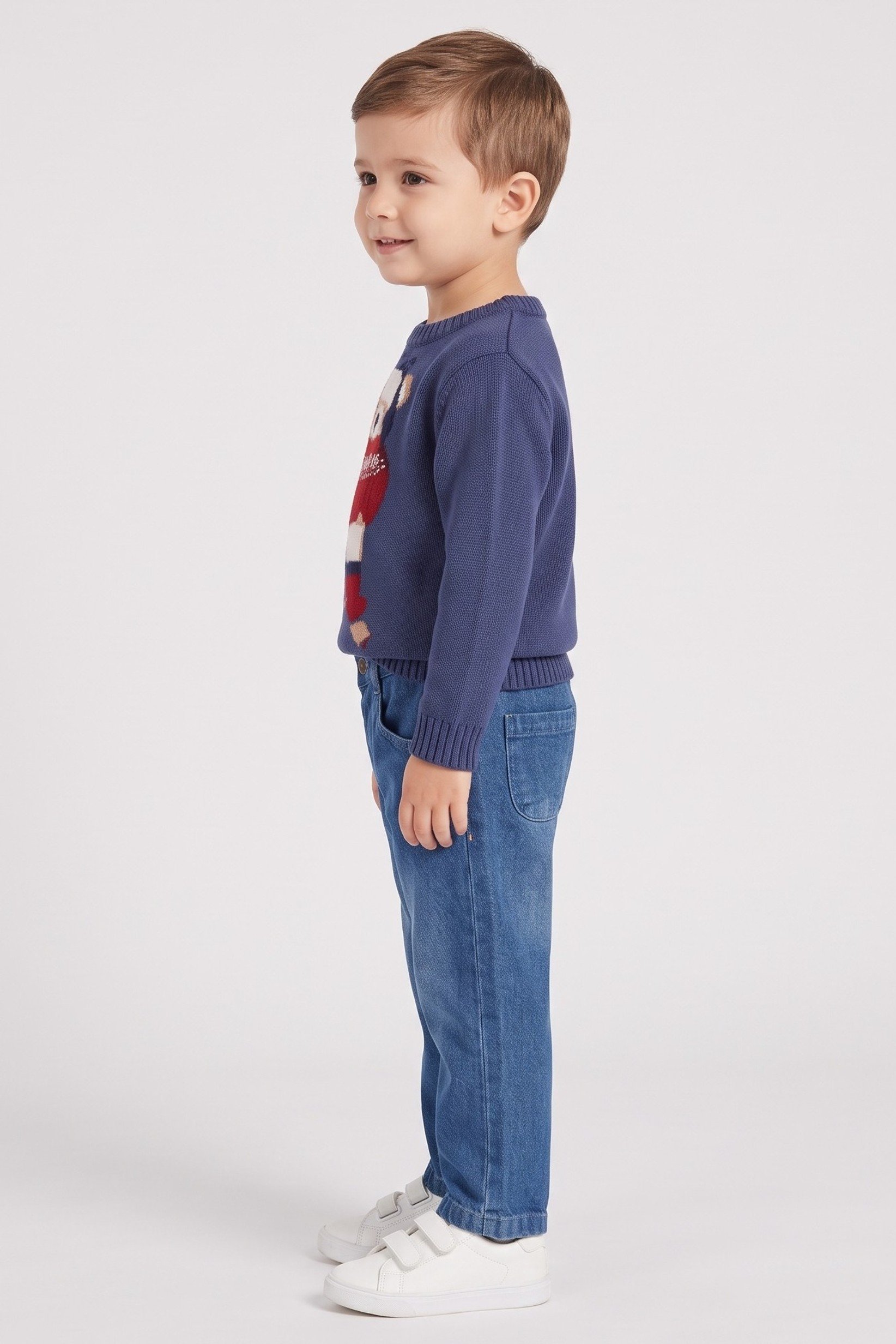 Toddlers Boy 2 Pcs Graphic Print Sweater And Jeans Set, Navy