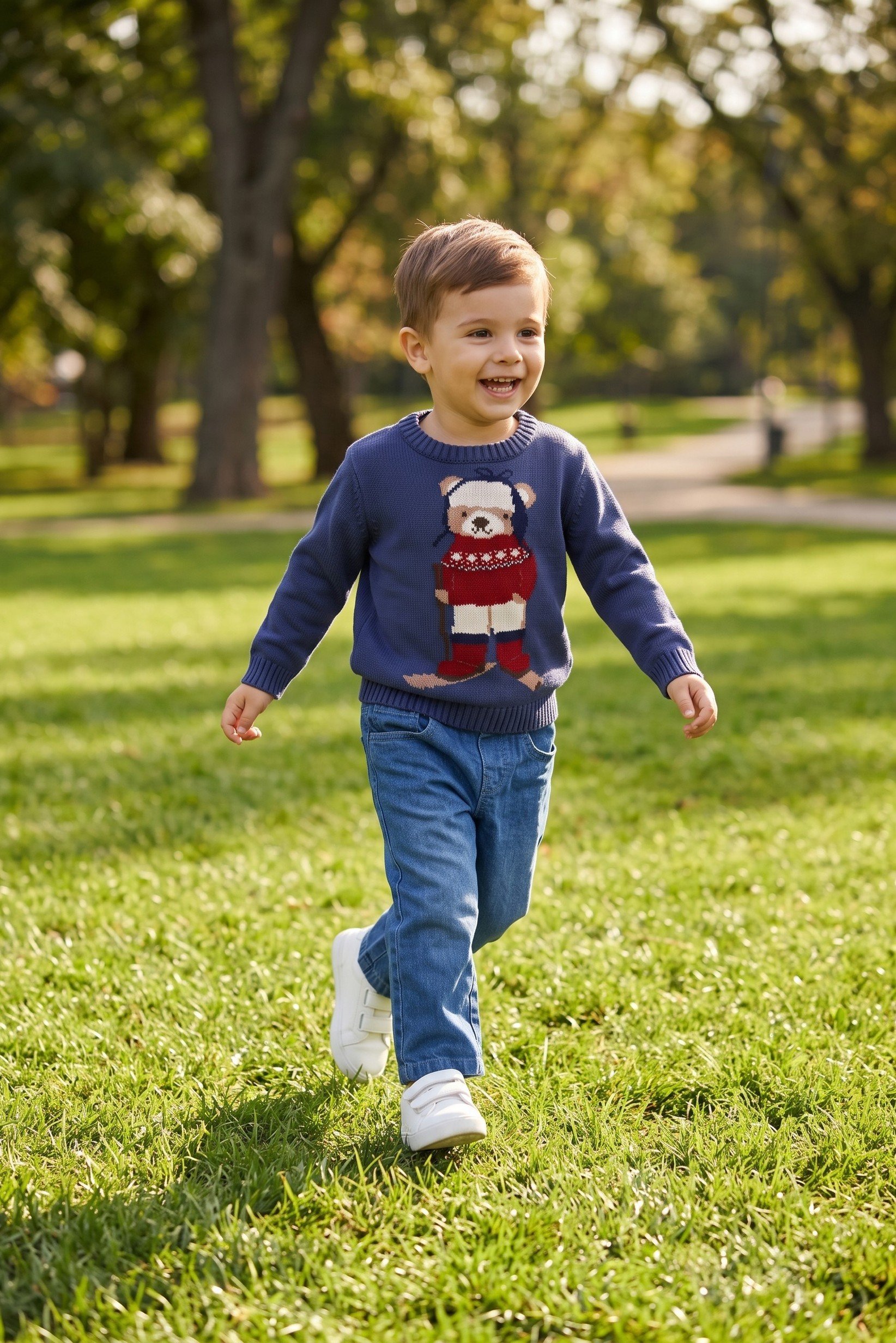 Toddlers Boy 2 Pcs Graphic Print Sweater And Jeans Set, Navy