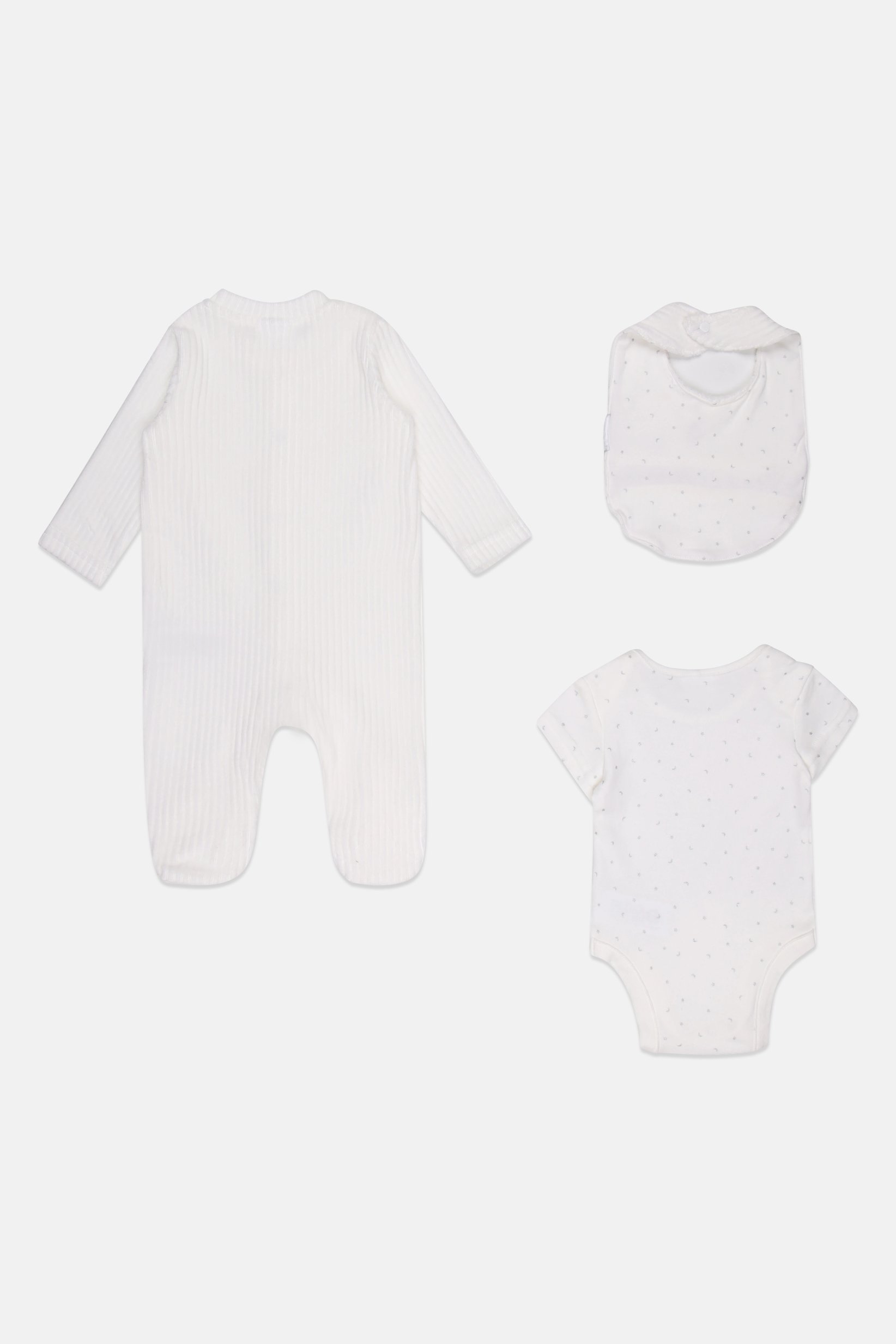 Toddlers Boy 3 Pcs  Allover Print Bodysuit And Romper With Bib, White