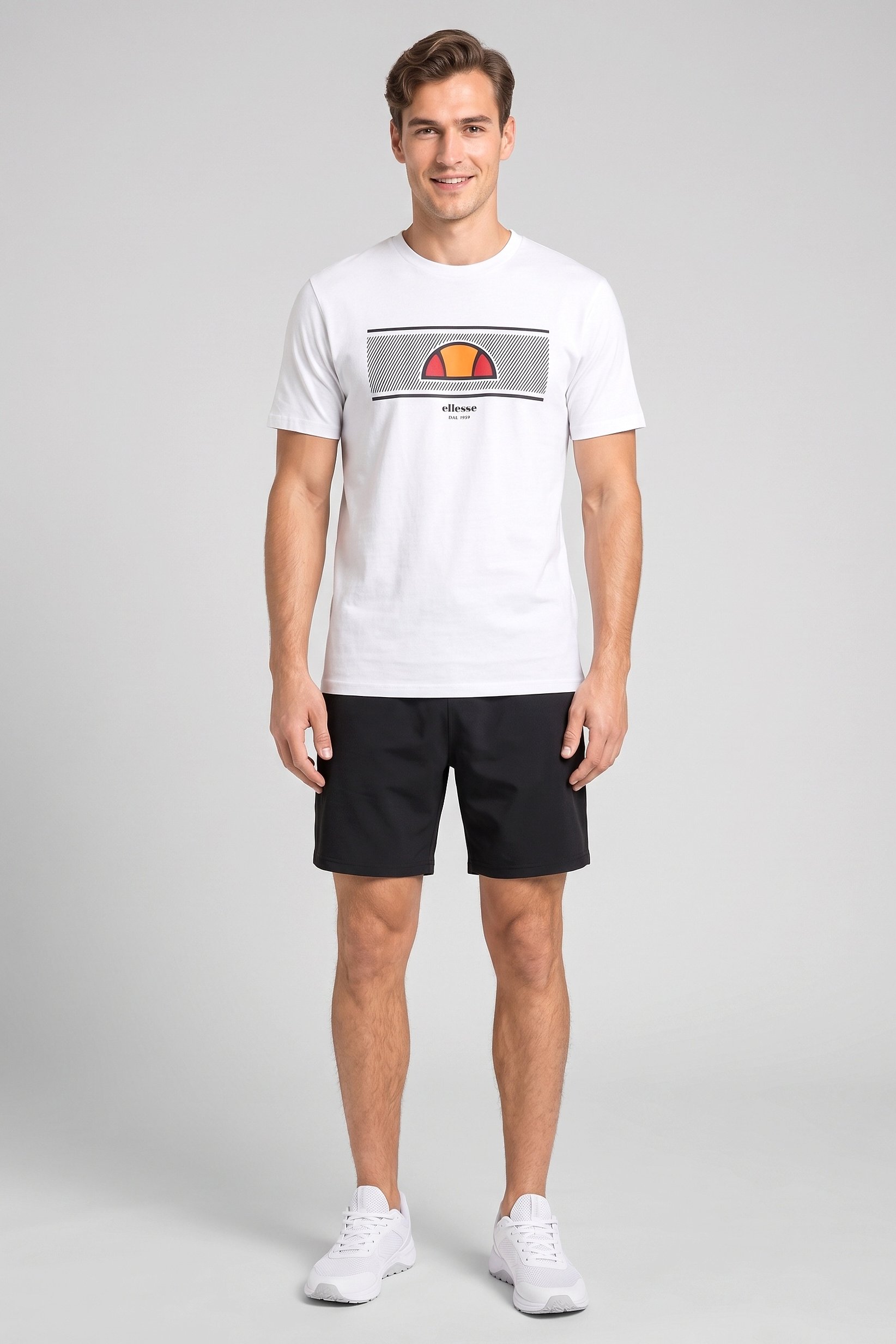 Men Crew Neck Short Sleeve Brand Logo T-Shirt, White