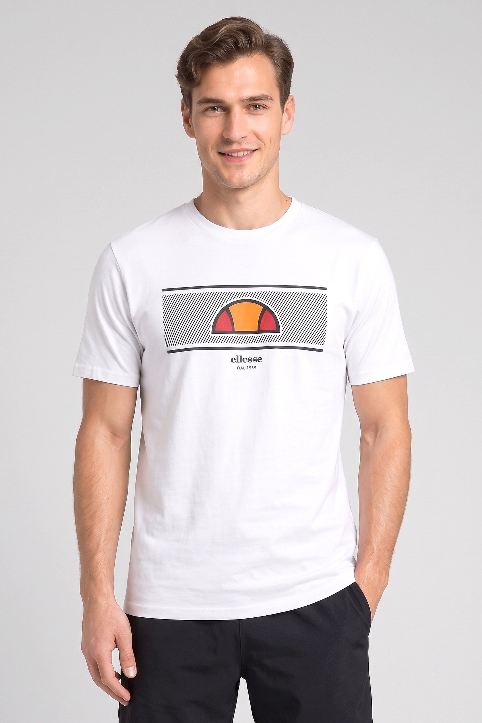 Men Crew Neck Short Sleeve Brand Logo T-Shirt, White