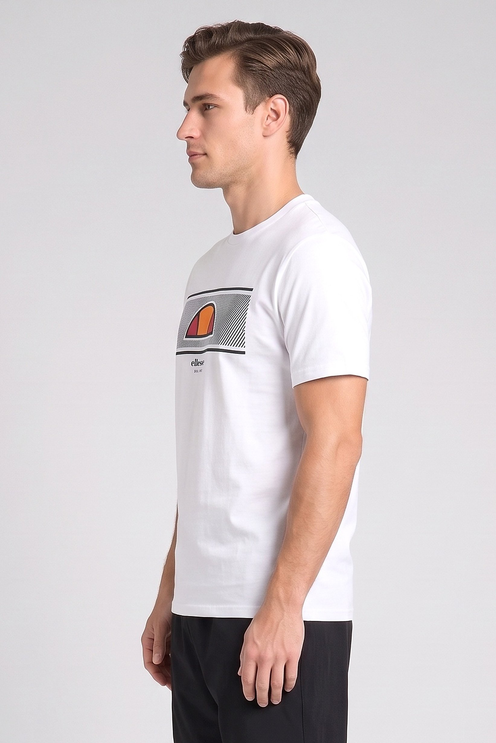 Men Crew Neck Short Sleeve Brand Logo T-Shirt, White