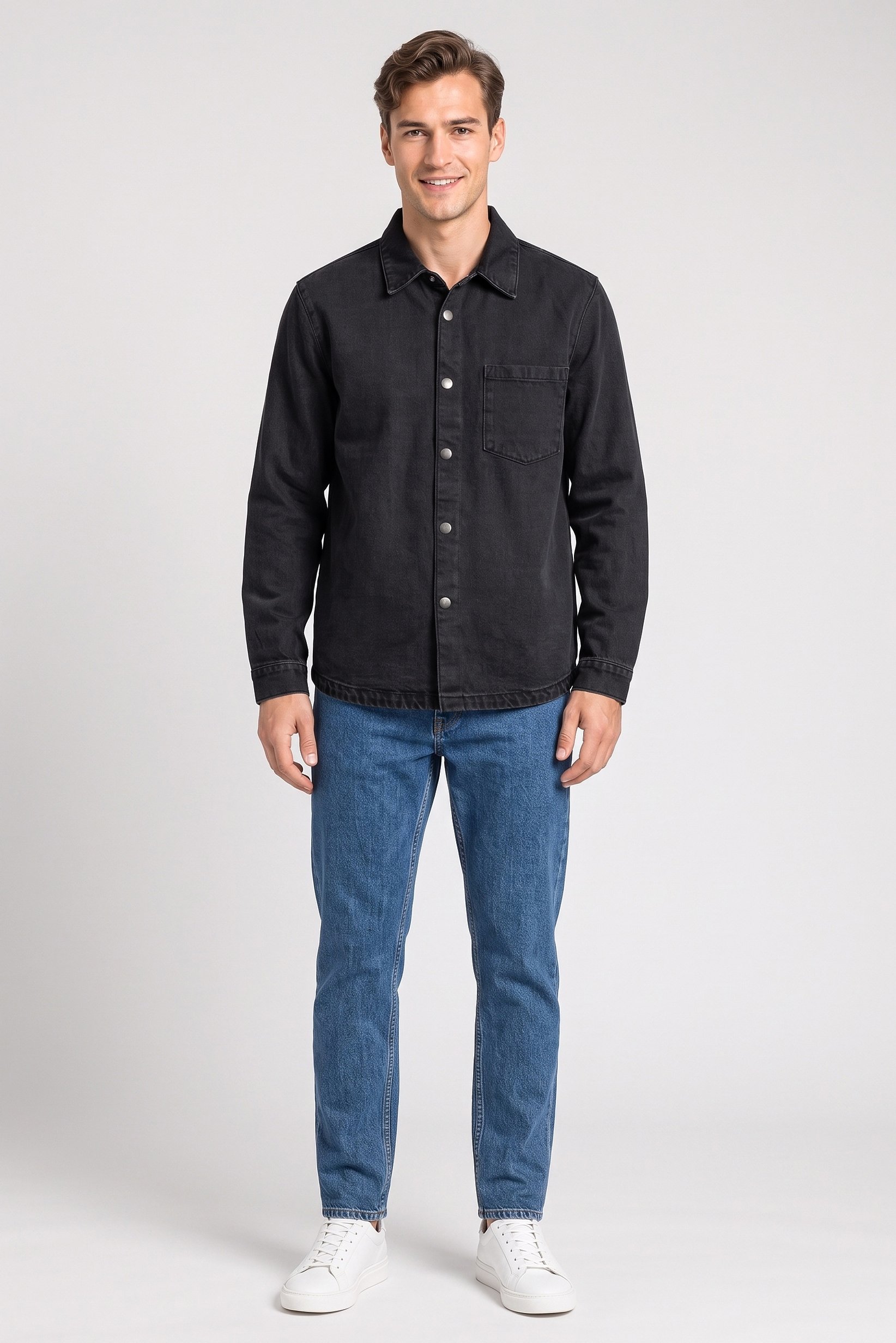 Men Washed Denim Jacket, Black