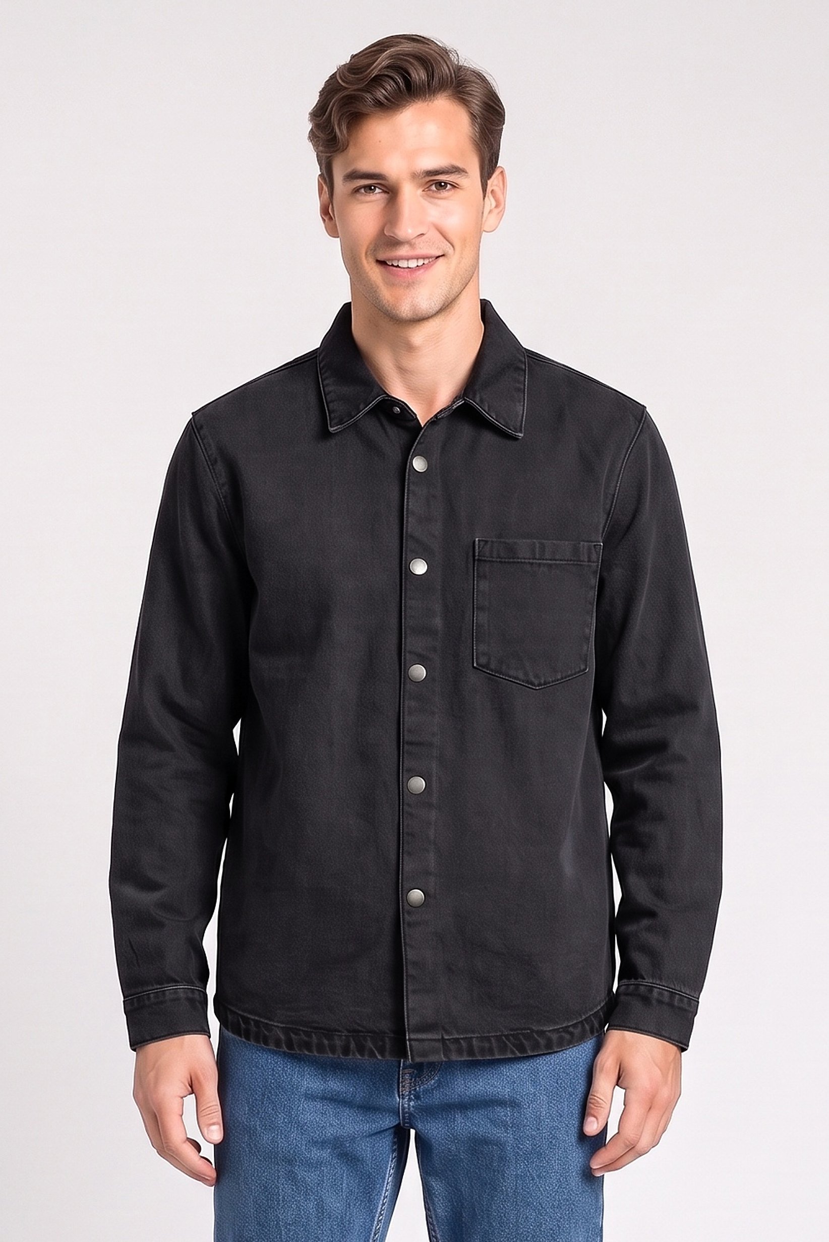 Men Washed Denim Jacket, Black