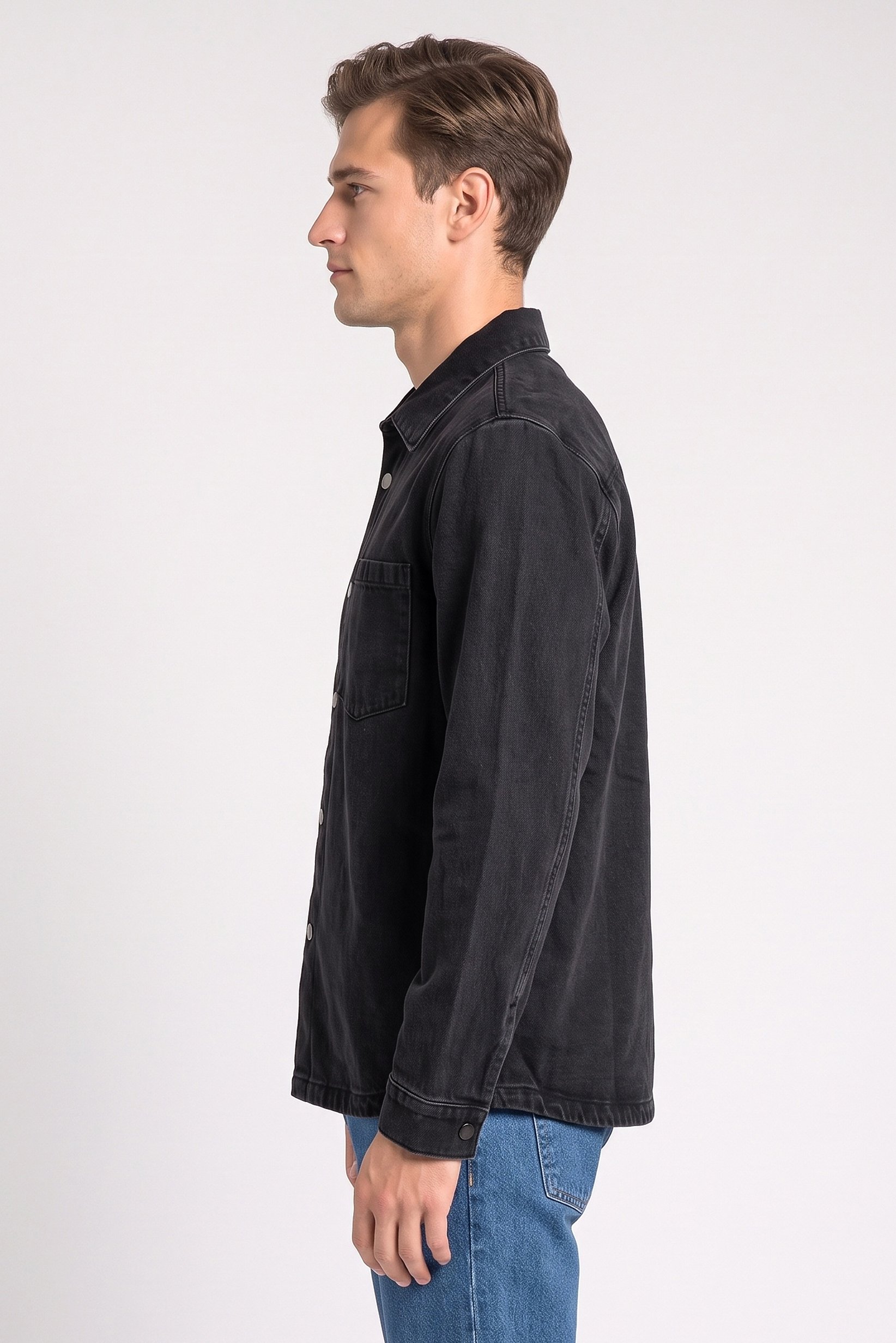 Men Washed Denim Jacket, Black