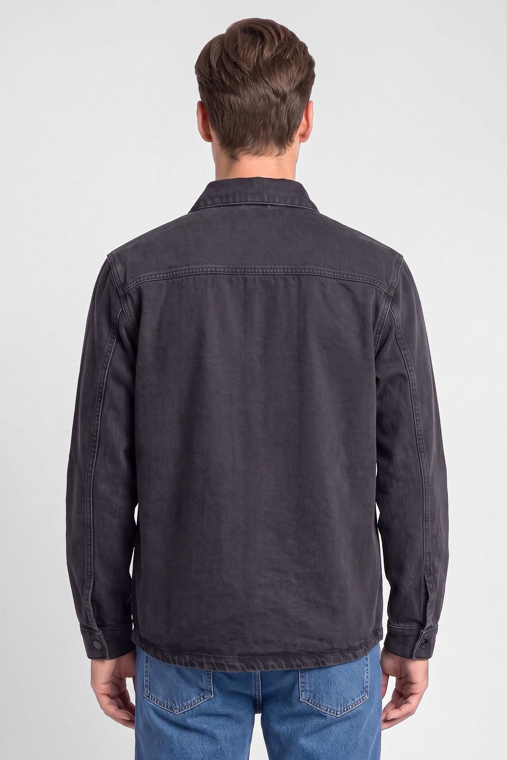 Men Washed Denim Jacket, Black