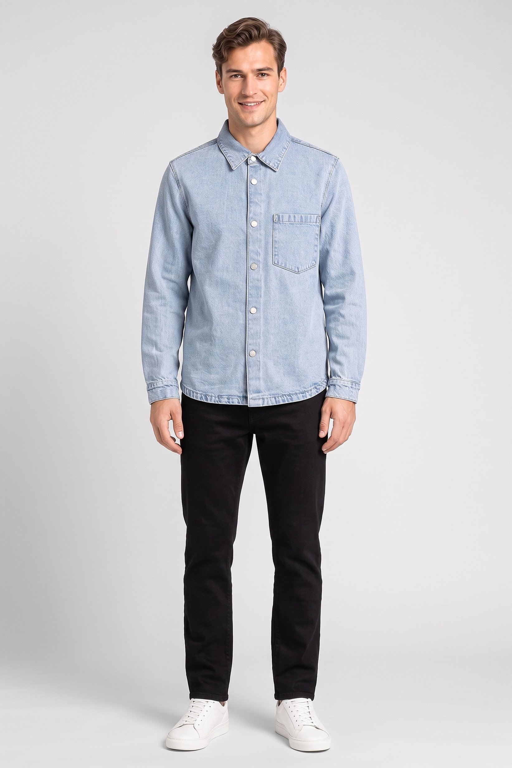 Men Washed Denim Jacket, Blue