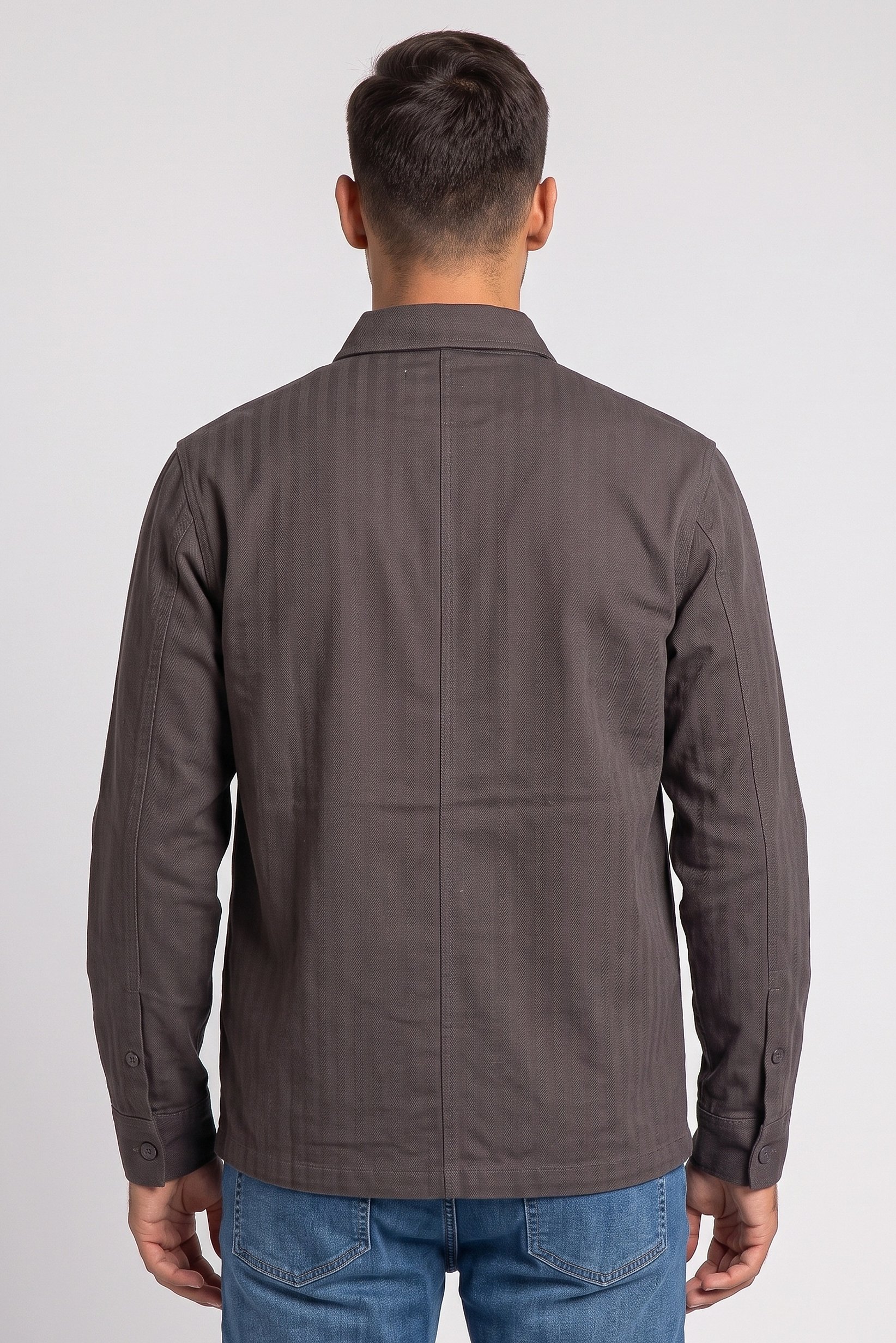 Men Regular Fit Long Sleeve Solid Jacket Shirt, Dark Grey