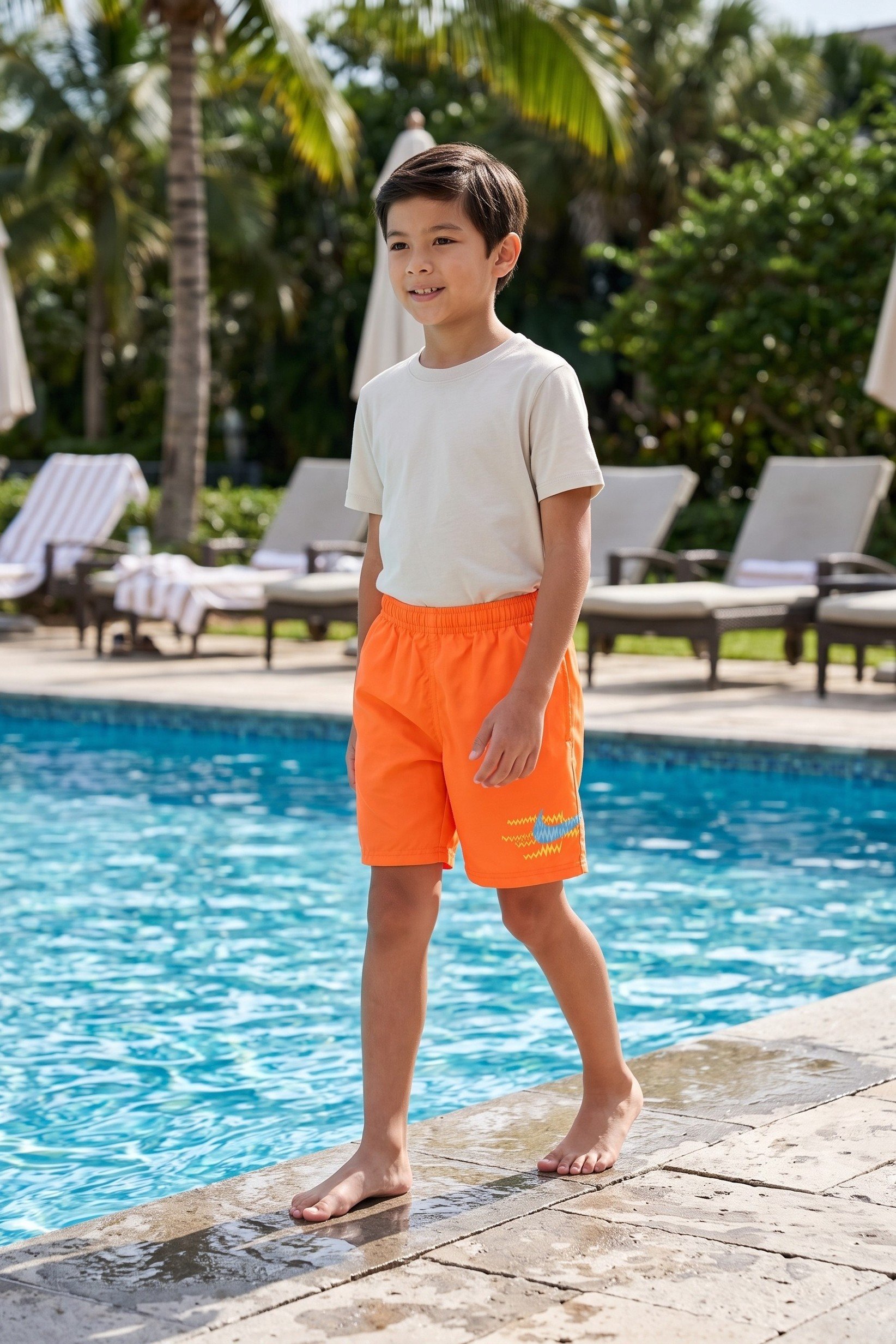 Kids Boy Sportswear Fit Board Shorts, Bright Orange