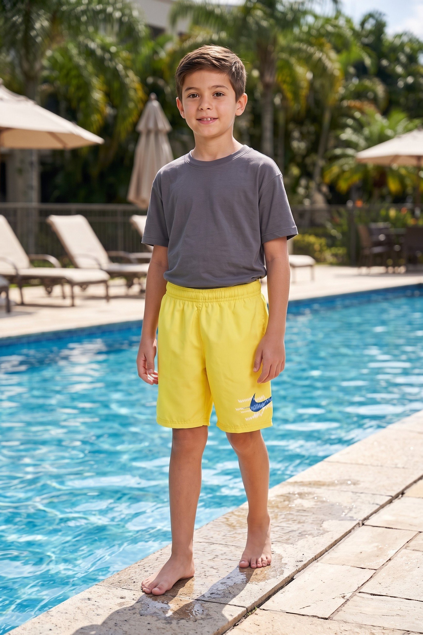 Kids Boy Brand Logo Board Shorts, Yellow