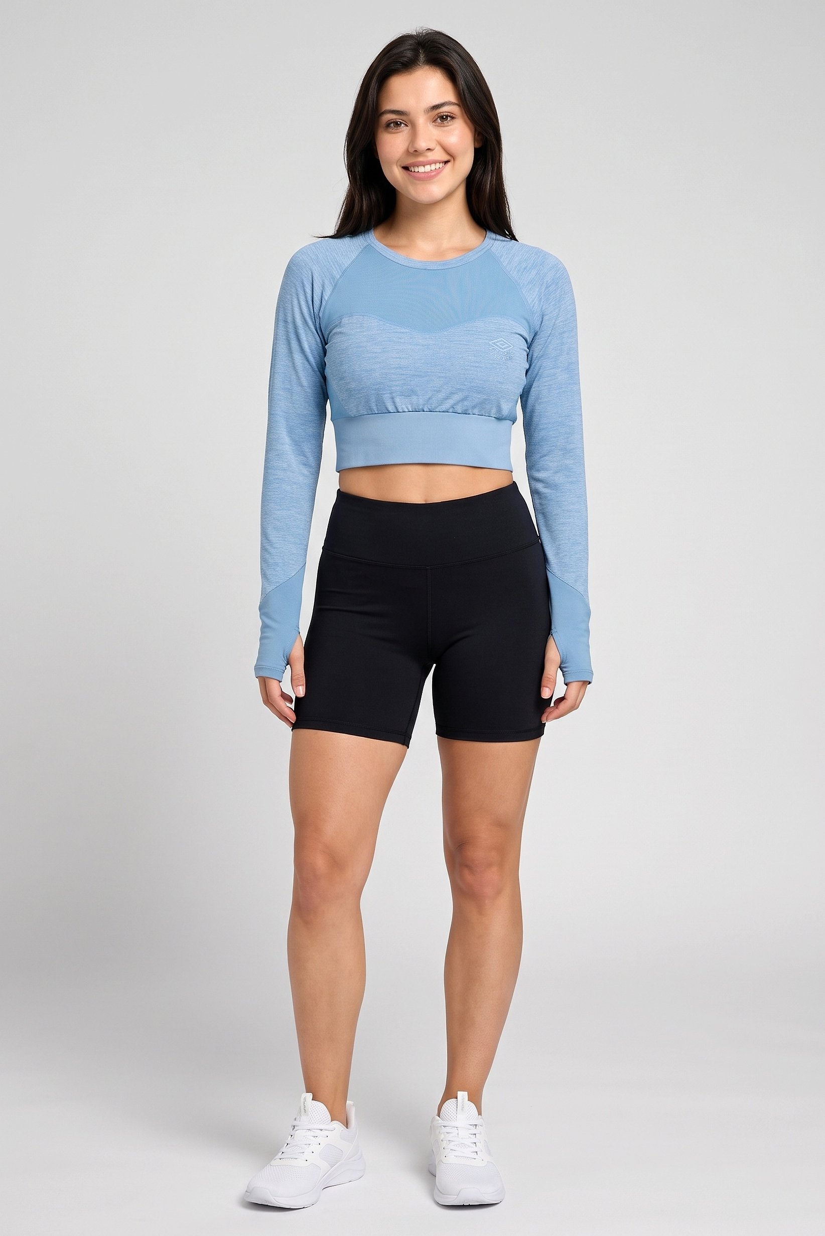 Women Sportswear Fit Long Sleeve Training Crop Top, Heather Blue