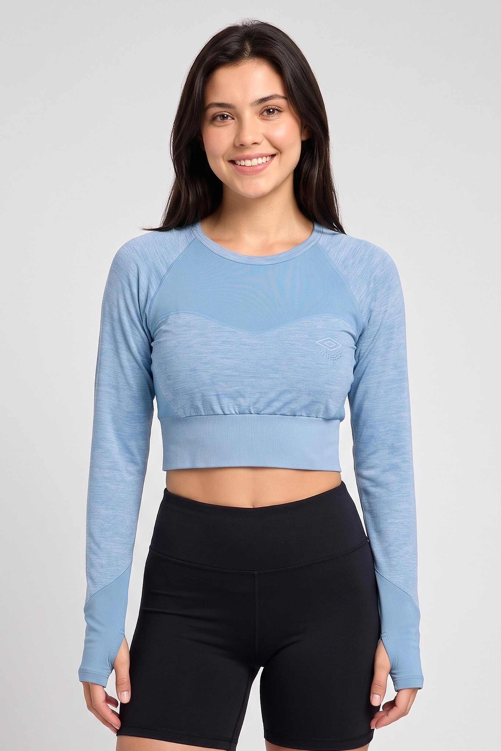 Women Sportswear Fit Long Sleeve Training Crop Top, Heather Blue