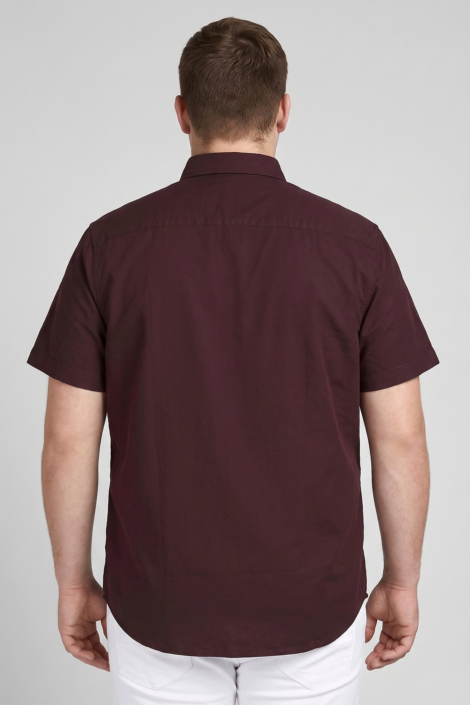 Men Regular Fit Embroidered Logo Short Sleeve Casual Shirt,  Burgundy