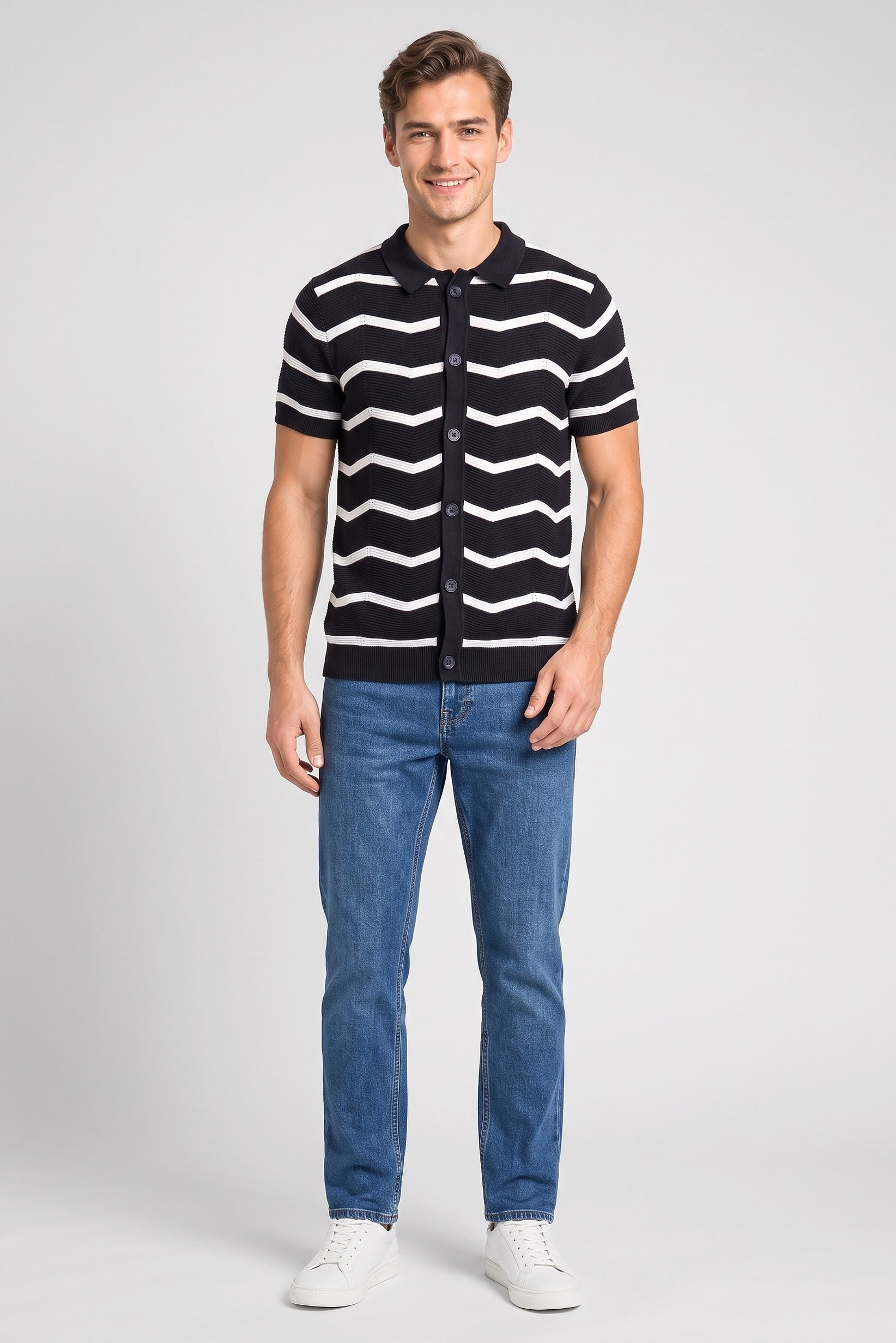 Men Regular Fit Short Sleeve Knitted Shirt, Multicolor