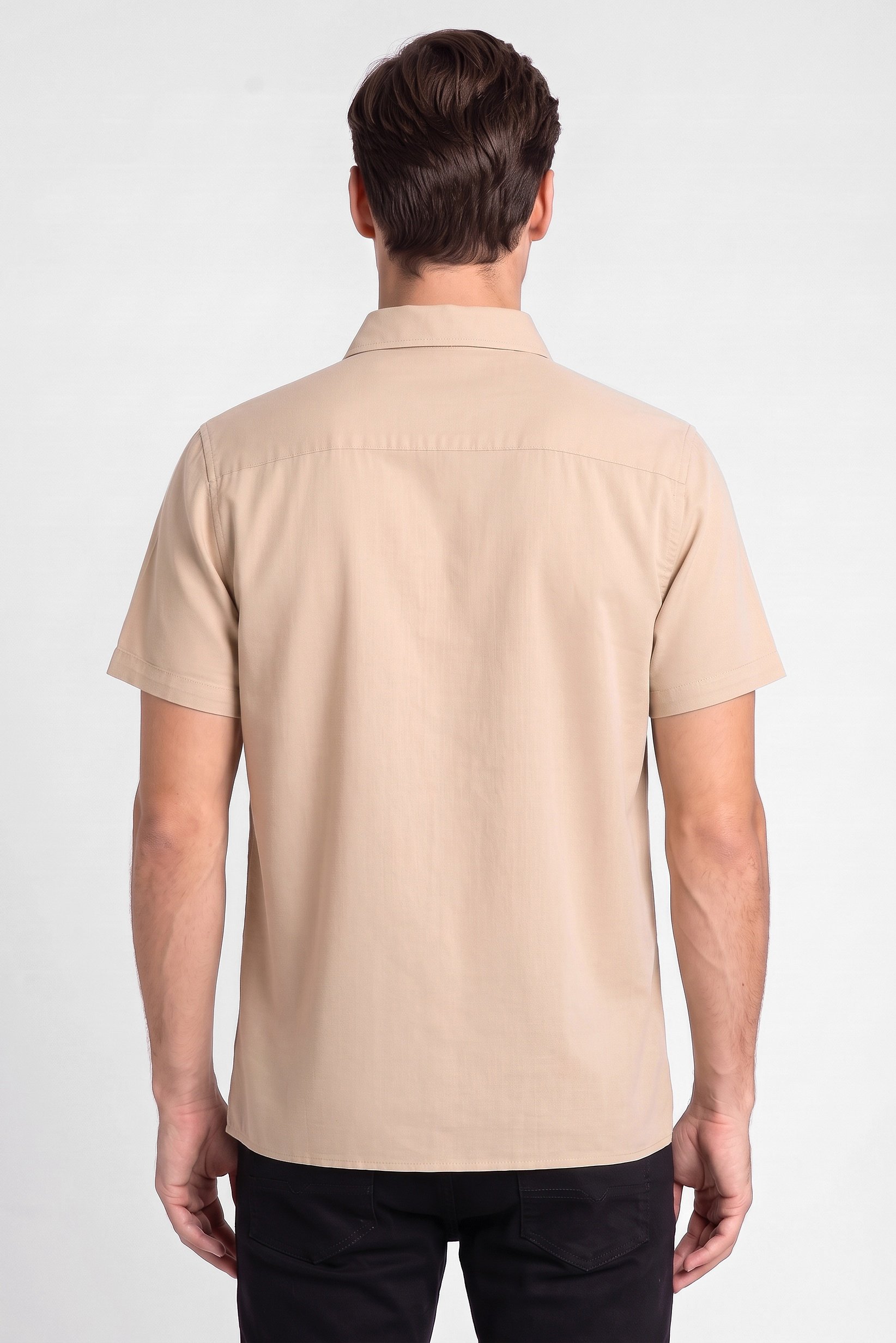 Men Regular Fit Short Sleeve Plain Casual Shirt, Beige