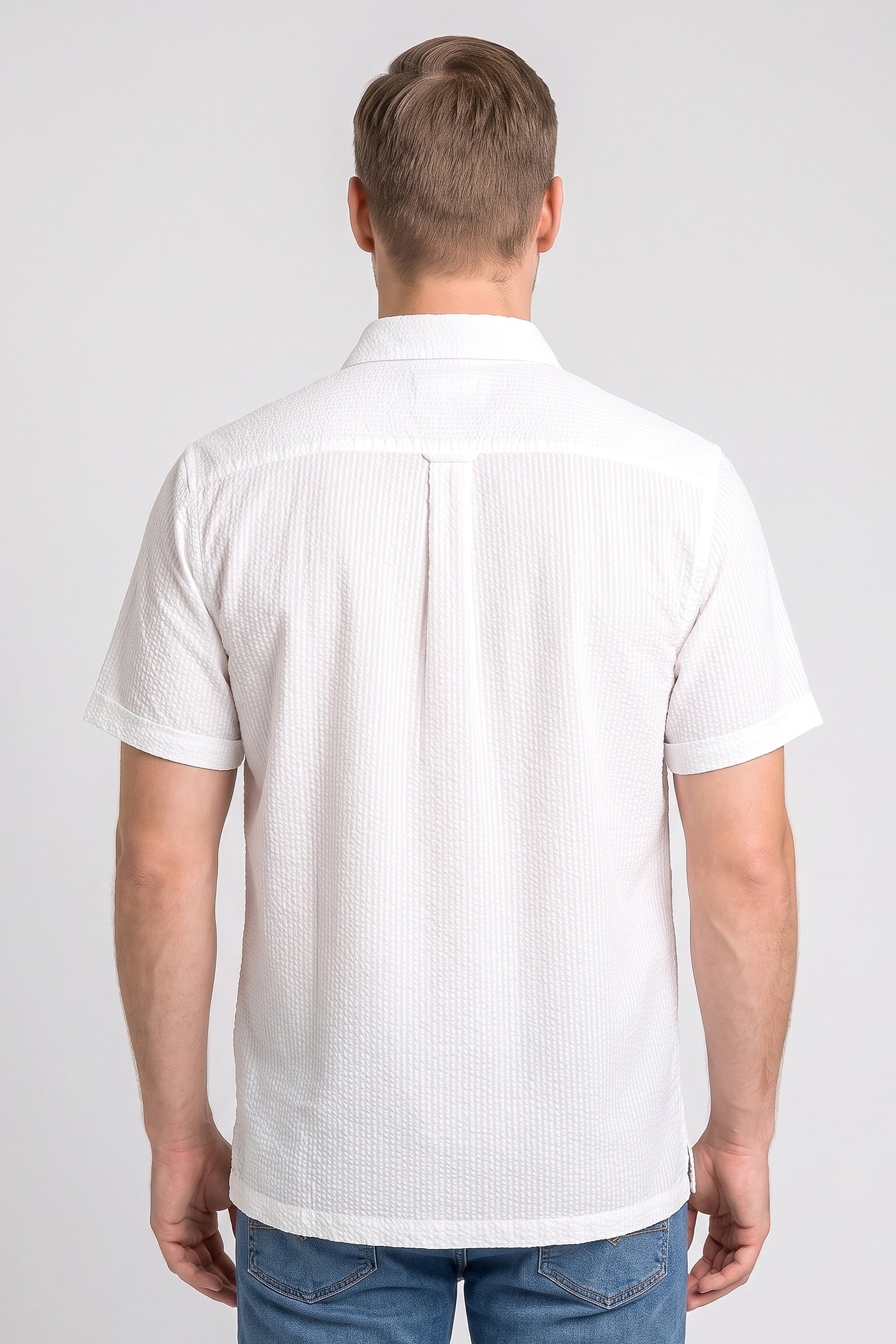 Men Regular Fit Short Sleeve Textured Casual Shirt, White