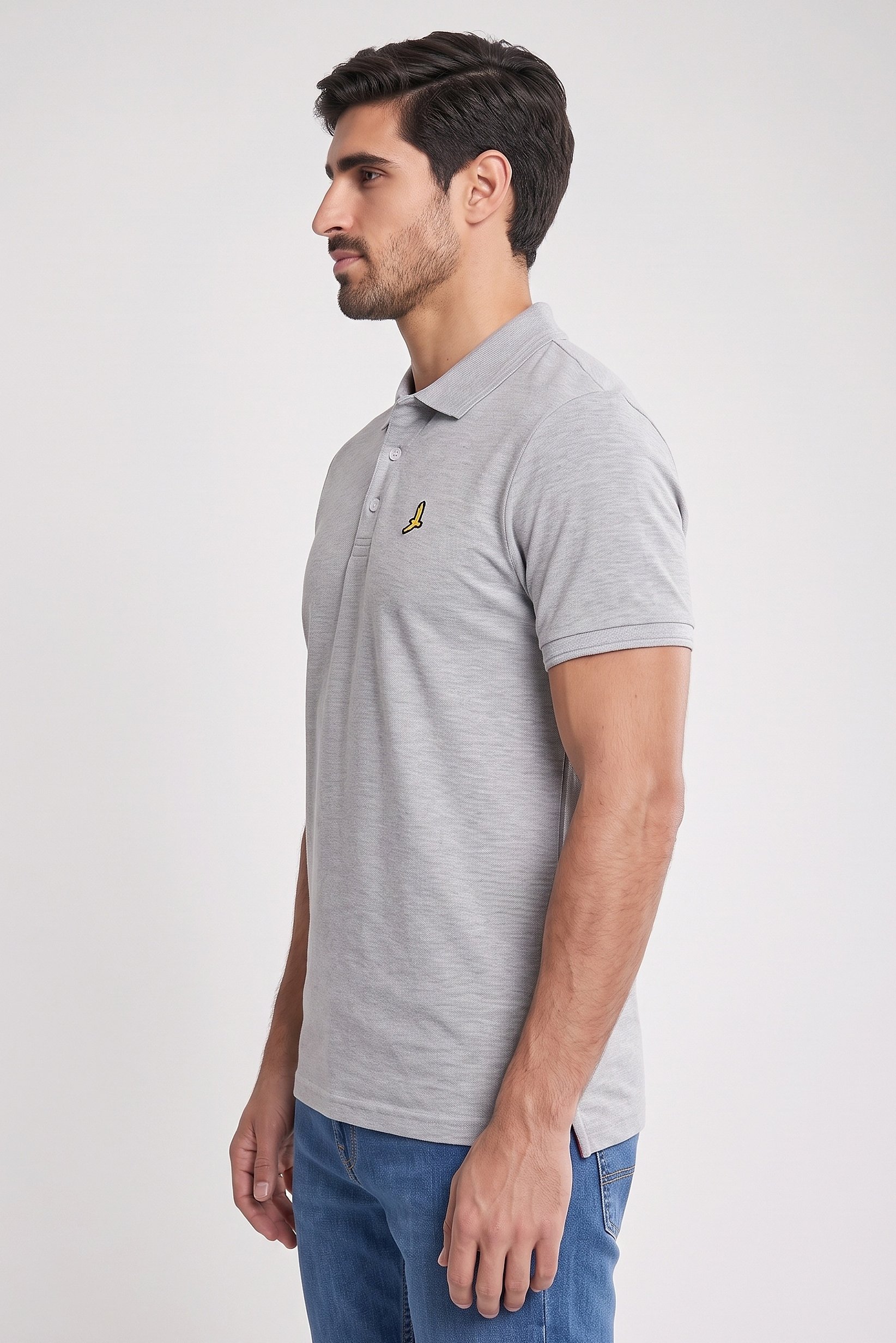 Men Regular Fit Brand Logo Short Sleeve Polo Shirt, Grey
