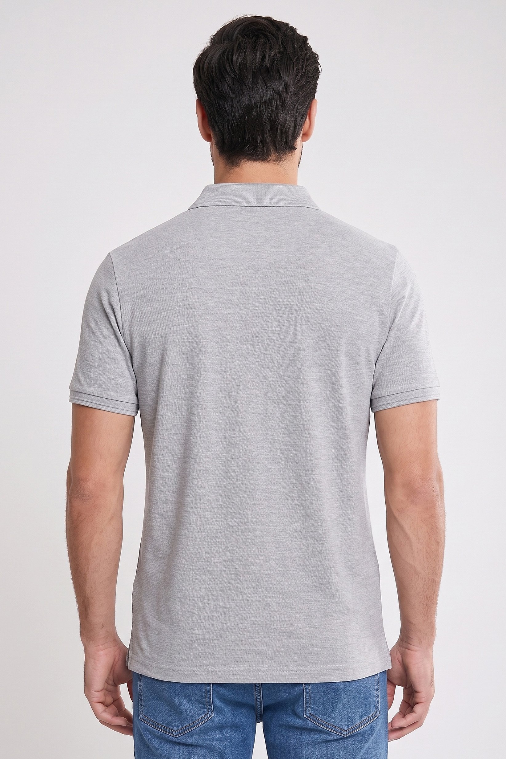 Men Regular Fit Brand Logo Short Sleeve Polo Shirt, Grey