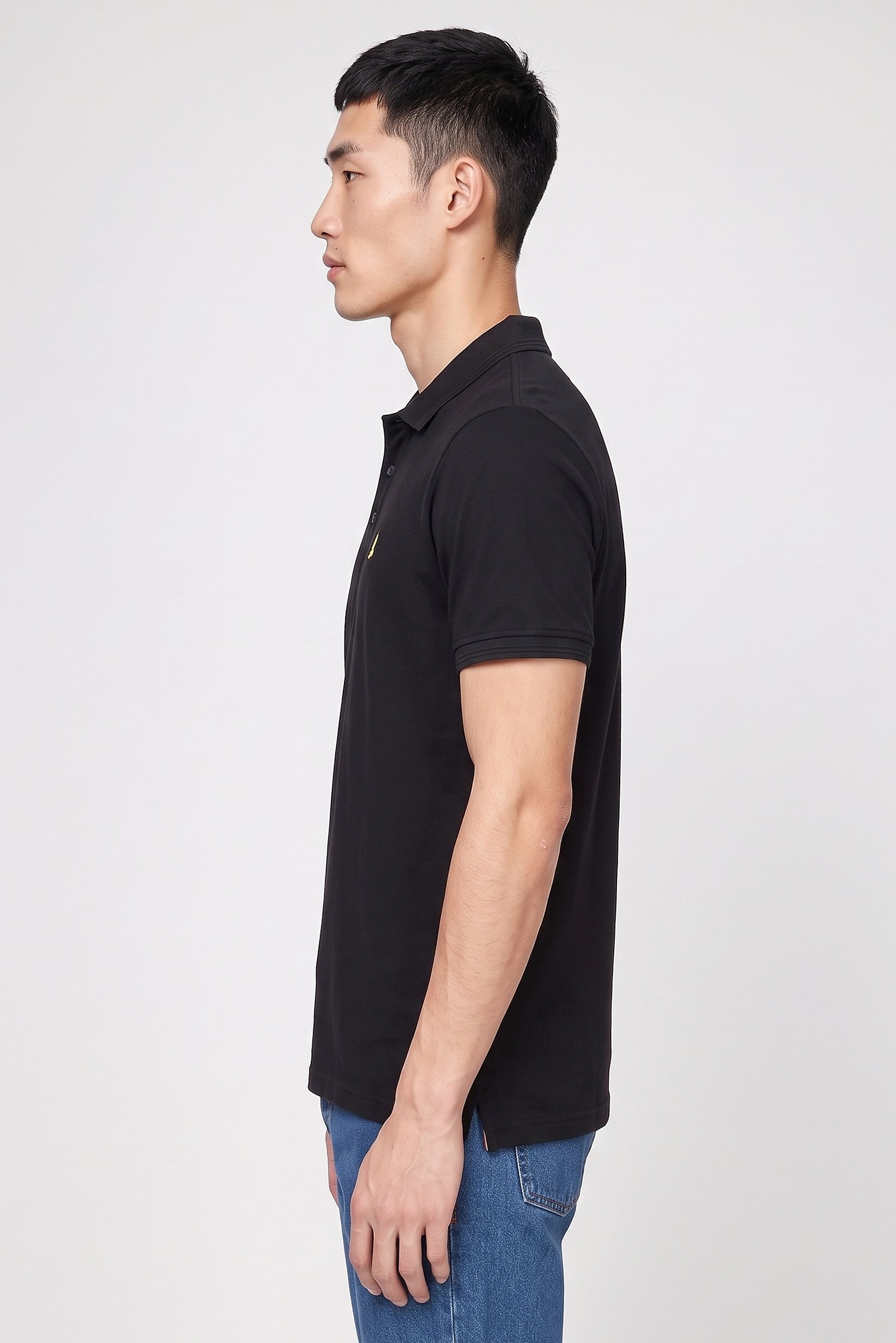 Men Regular Fit Brand Logo Short Sleeve Polo Shirt, Black