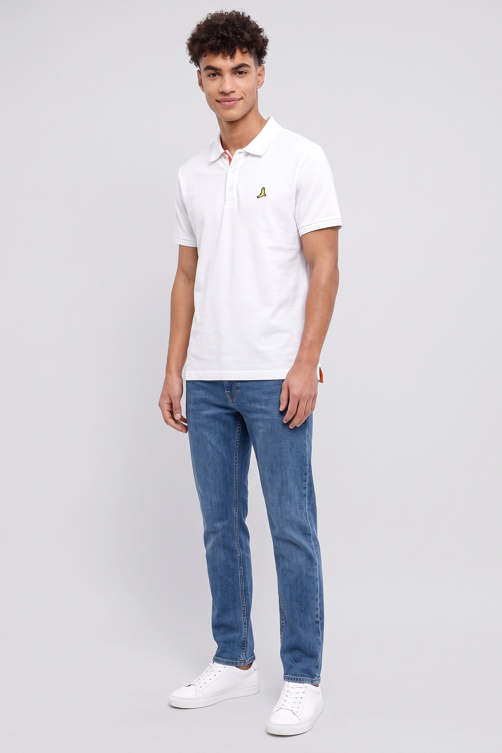 Men Regular Fit Brand Logo Short Sleeve Polo Shirt, White
