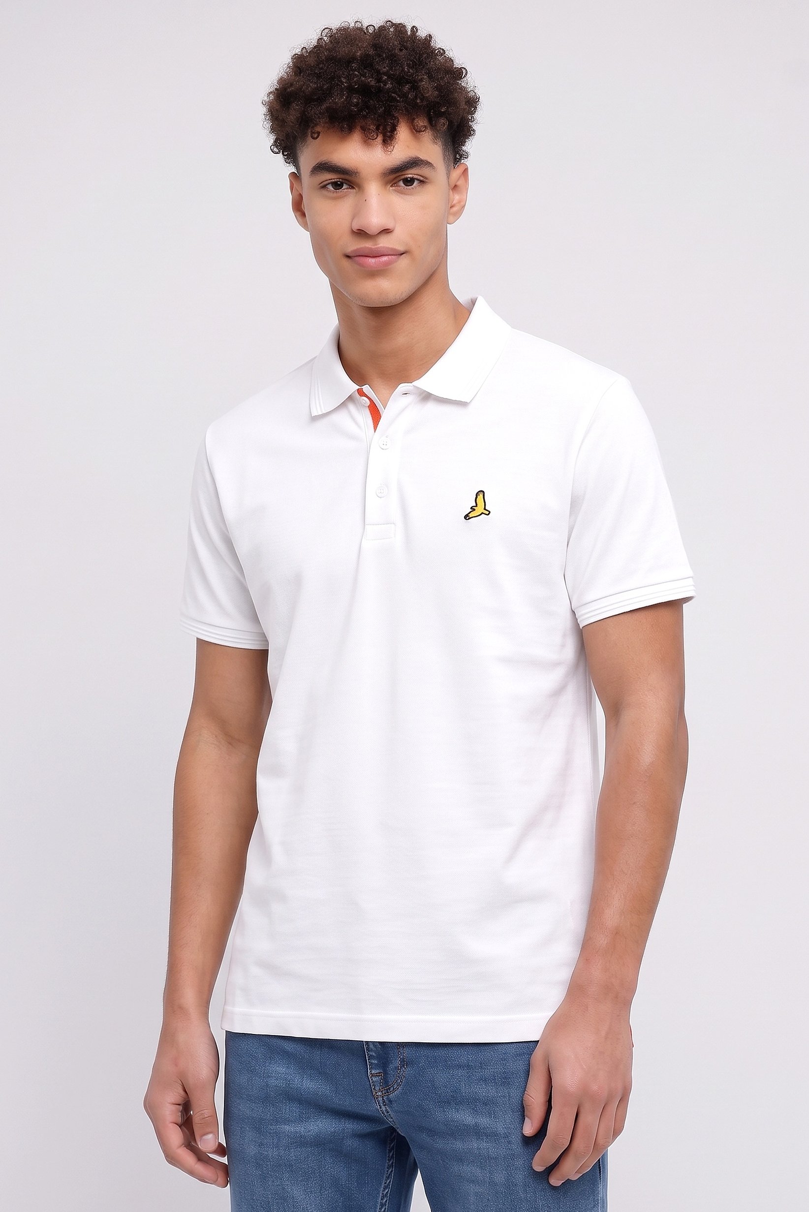 Men Regular Fit Brand Logo Short Sleeve Polo Shirt, White