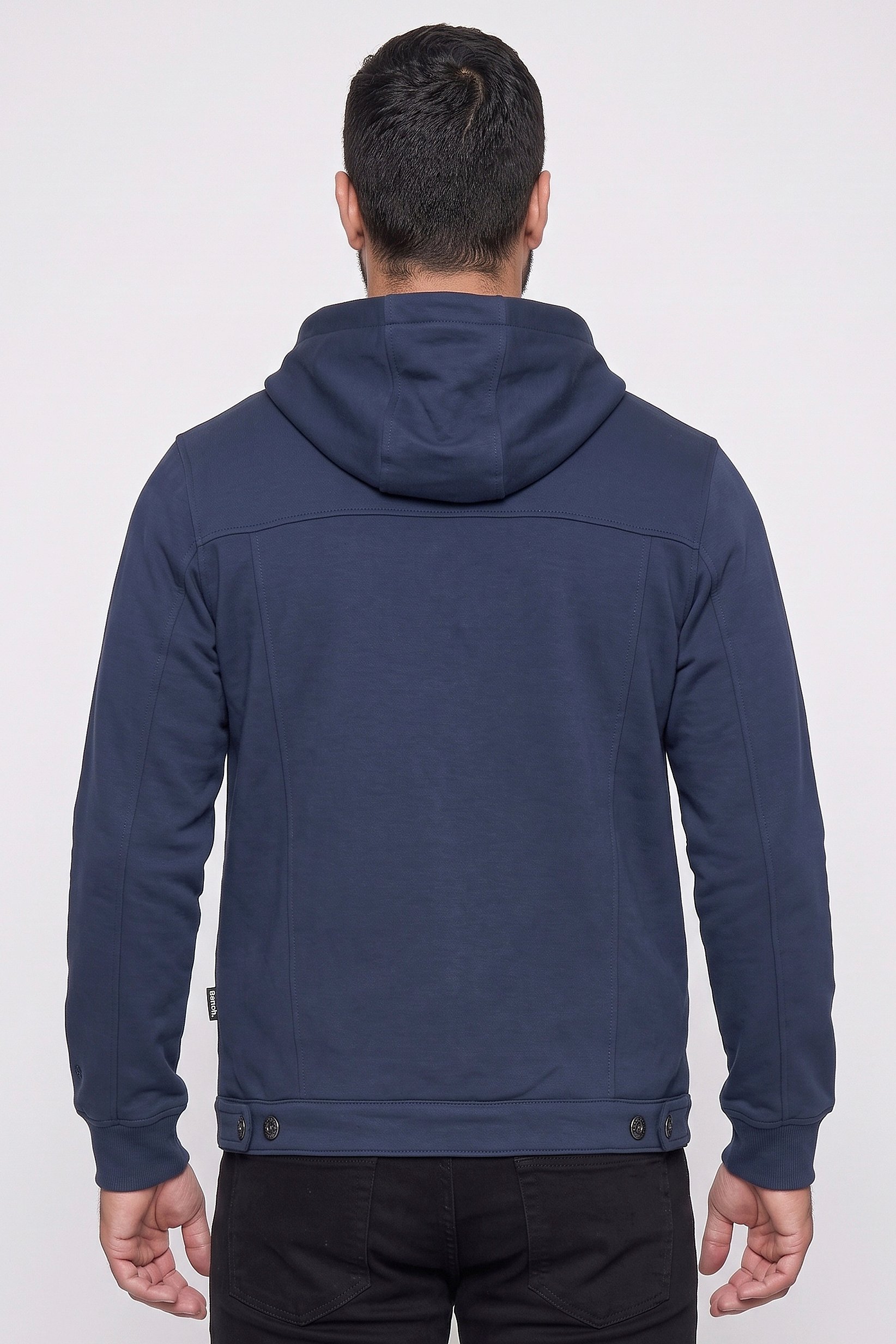 Men Solid Hooded  Jacket, Navy Blue