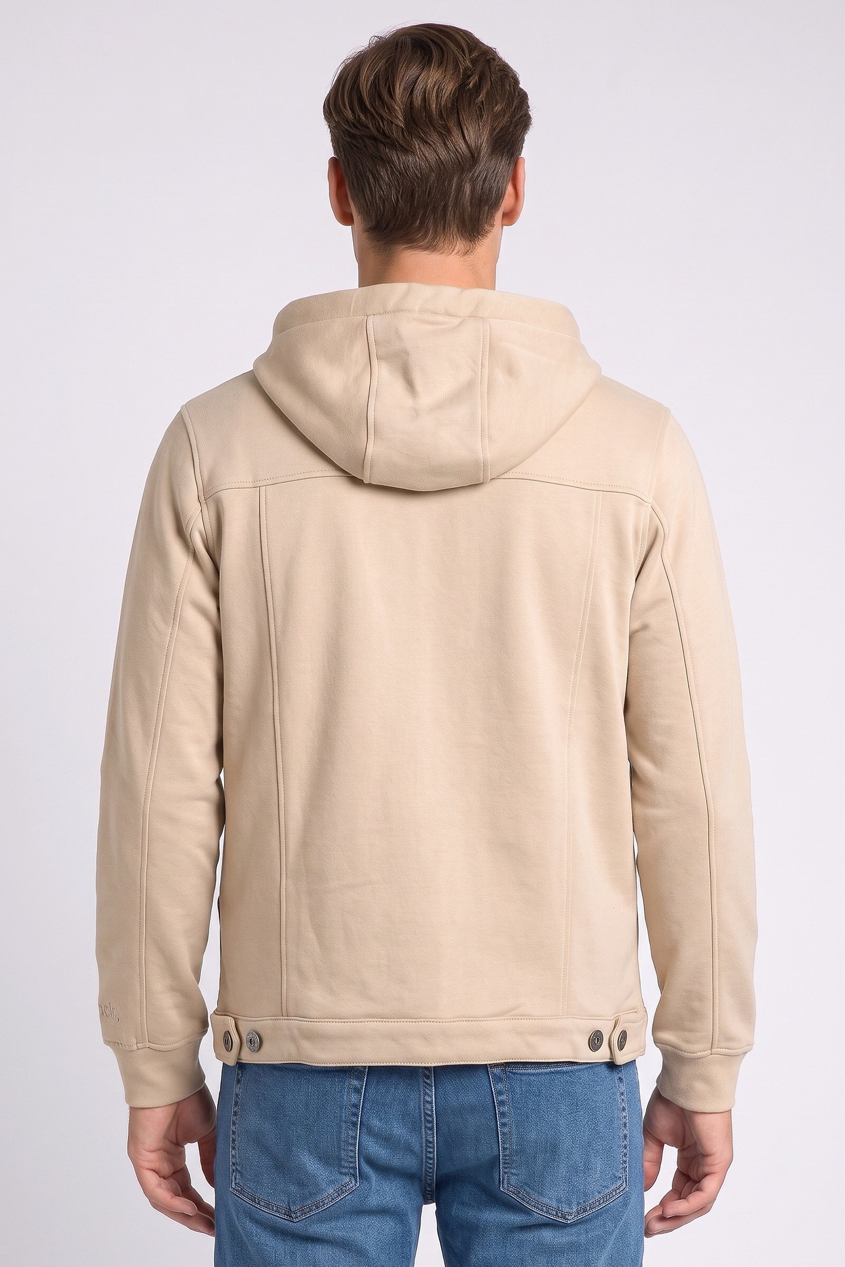 Men Plain Hooded Jacket, Beige