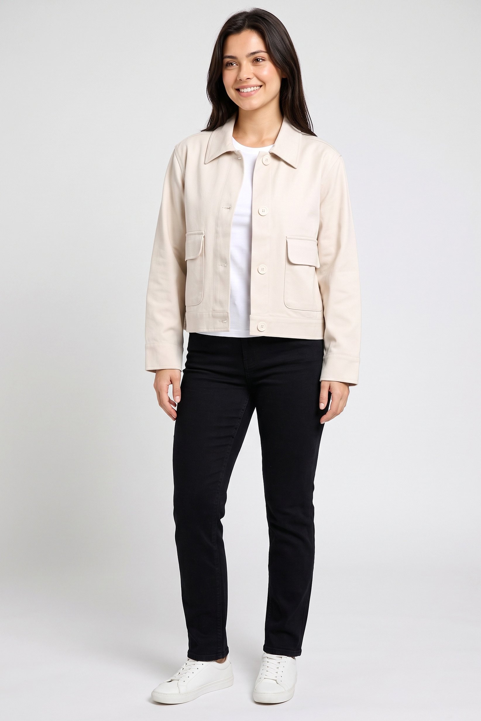 Women Plain Jacket Shirt, Beige