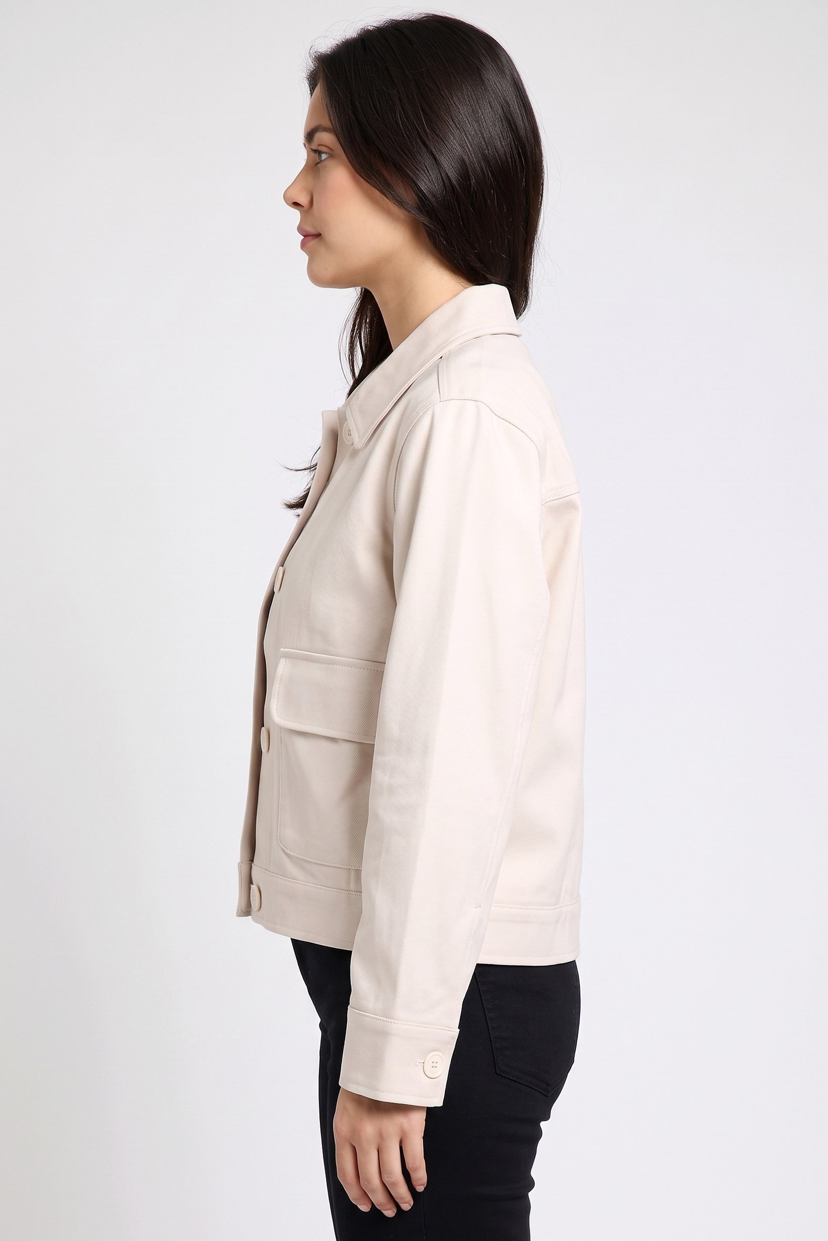 Women Plain Jacket Shirt, Beige