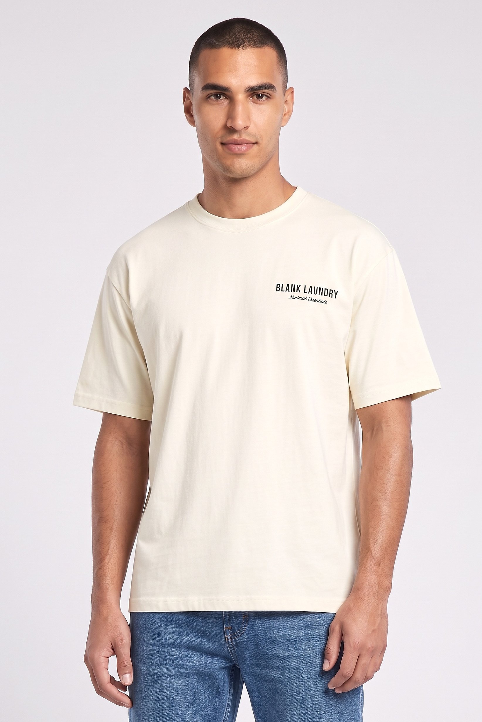 Men Crew Neck Graphic Print Short Sleeve T-Shirt, Beige