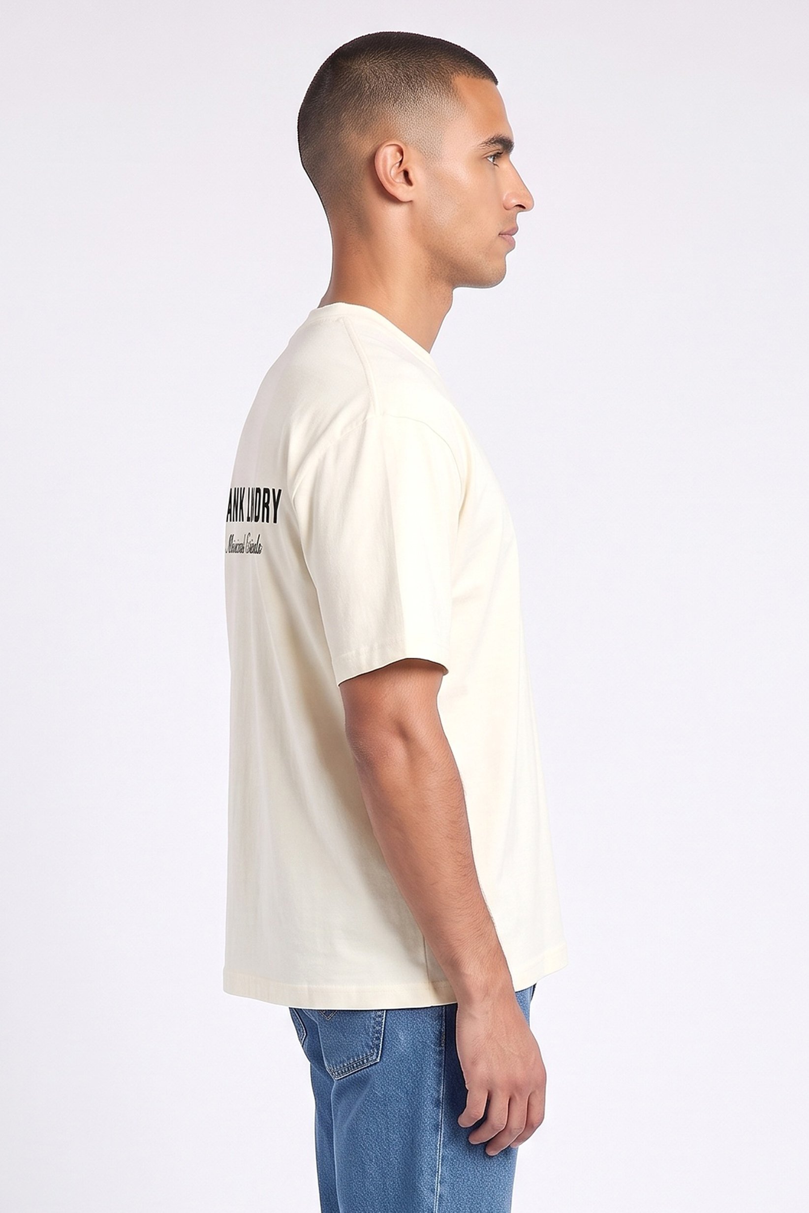 Men Crew Neck Graphic Print Short Sleeve T-Shirt, Beige