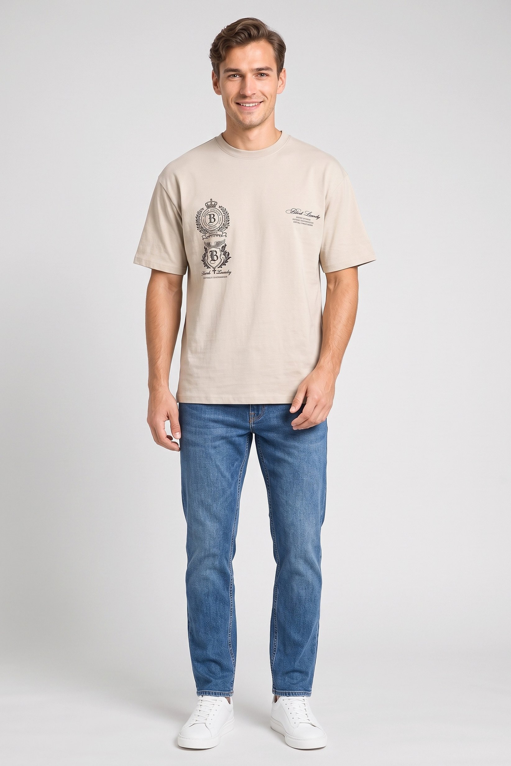 Men Crew Neck Graphic Print Short Sleeve T-Shirt, Tan