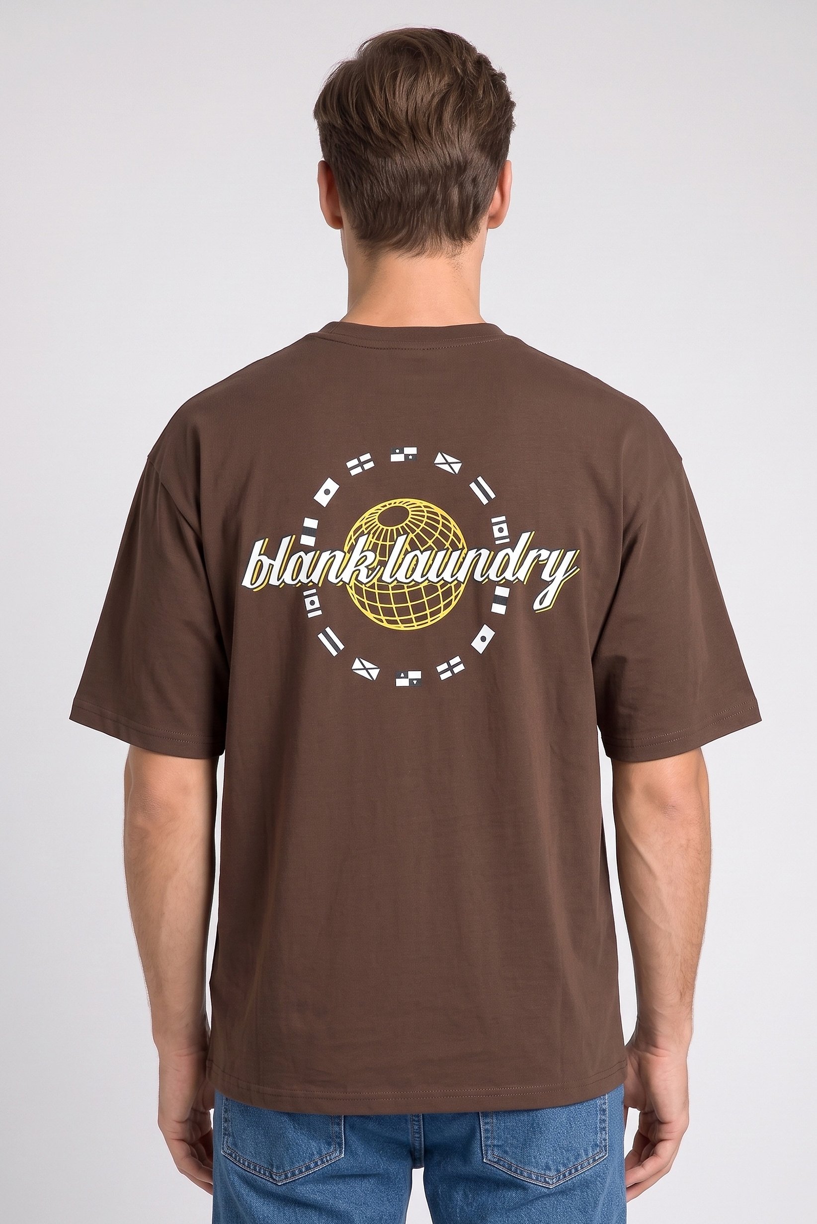 Men Crew Neck Graphic Print Short Sleeve T-Shirt, Brown