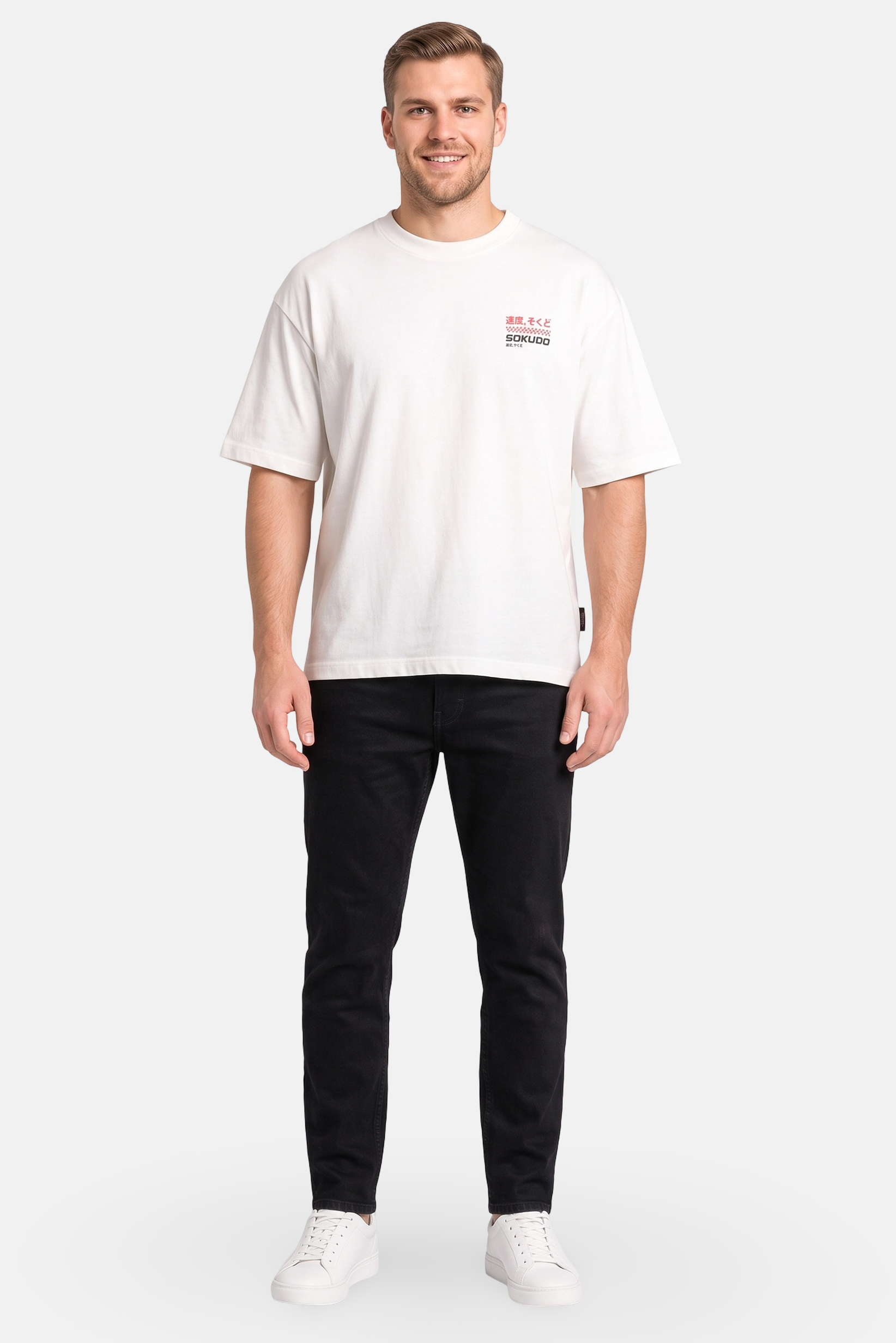 Men Crew Neck Short Sleeve Brand Logo T-Shirt, Off White